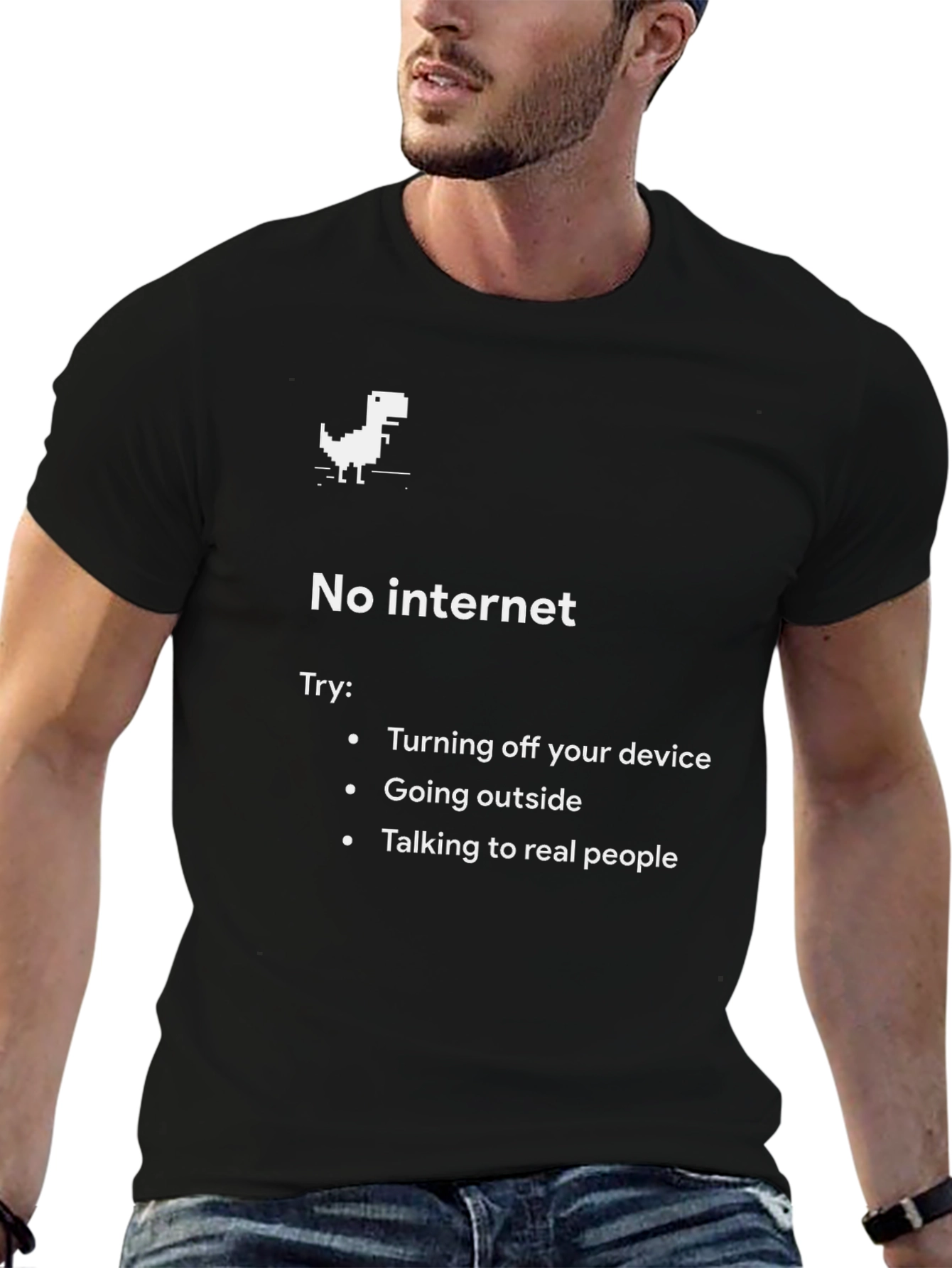 No Internet Dinosaur T-Shirt - Funny Offline Mode Tee