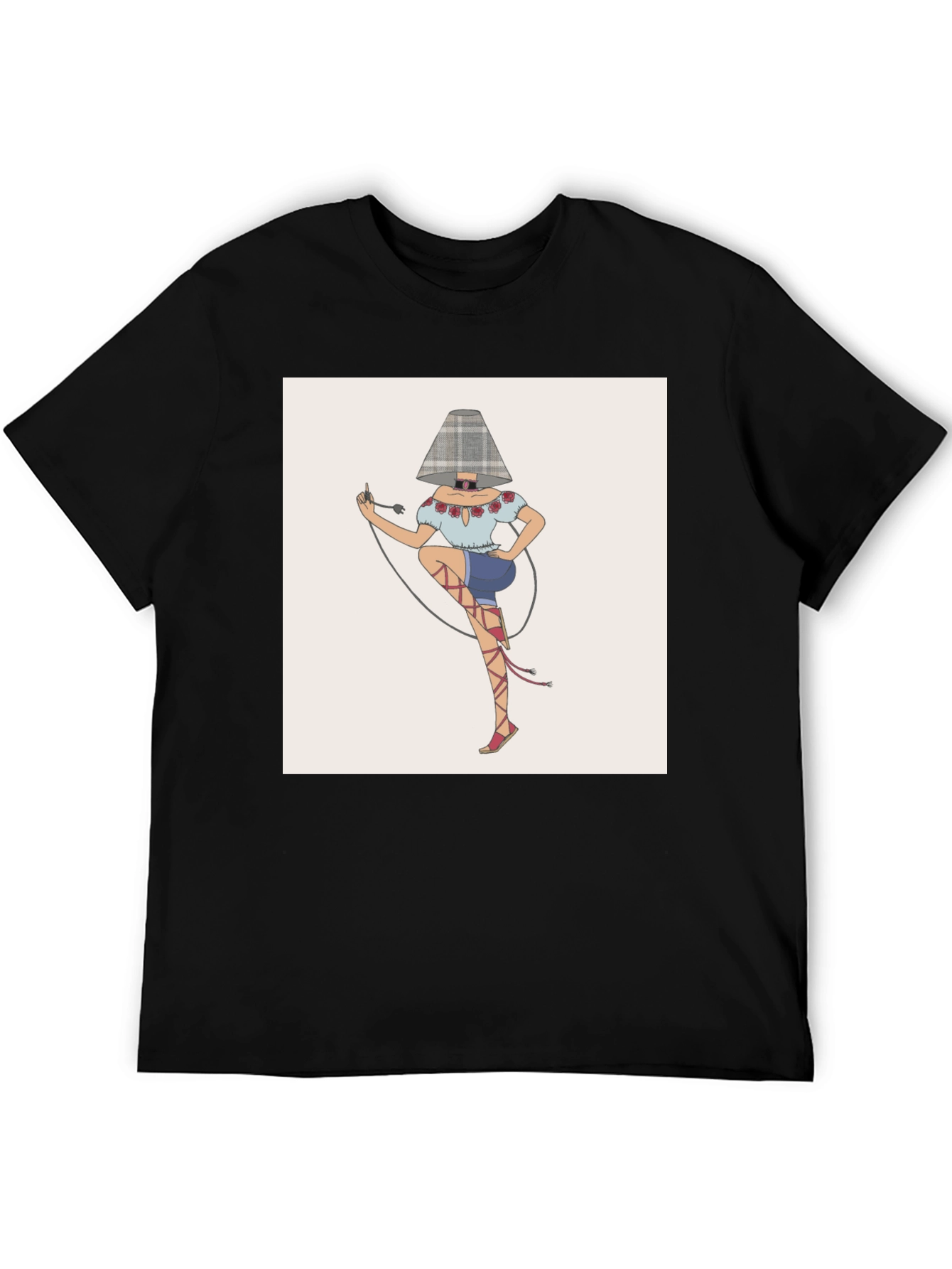 Novelty Lamp Woman Graphic Tee - Black