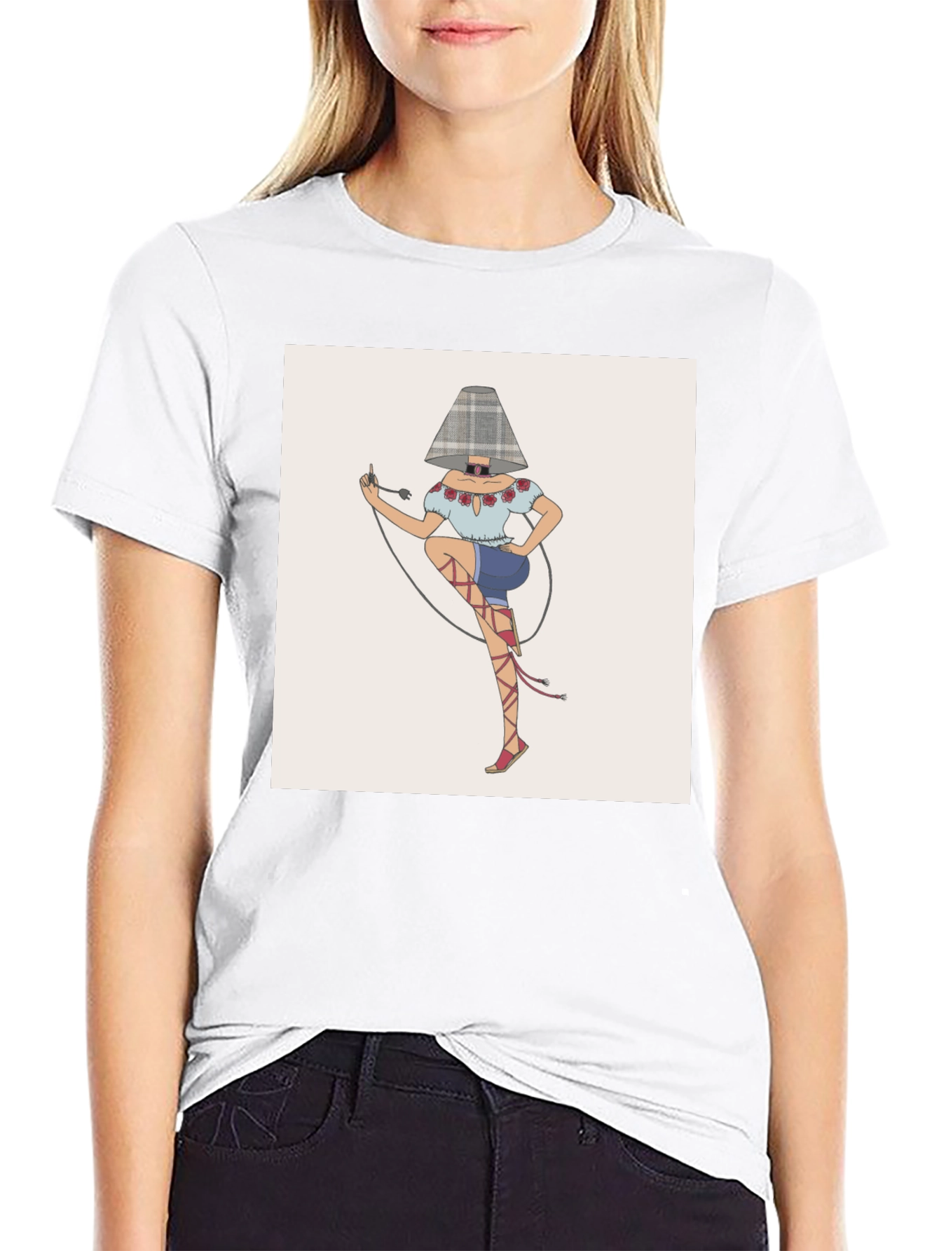 Novelty Lamp Woman Graphic Tee - Black