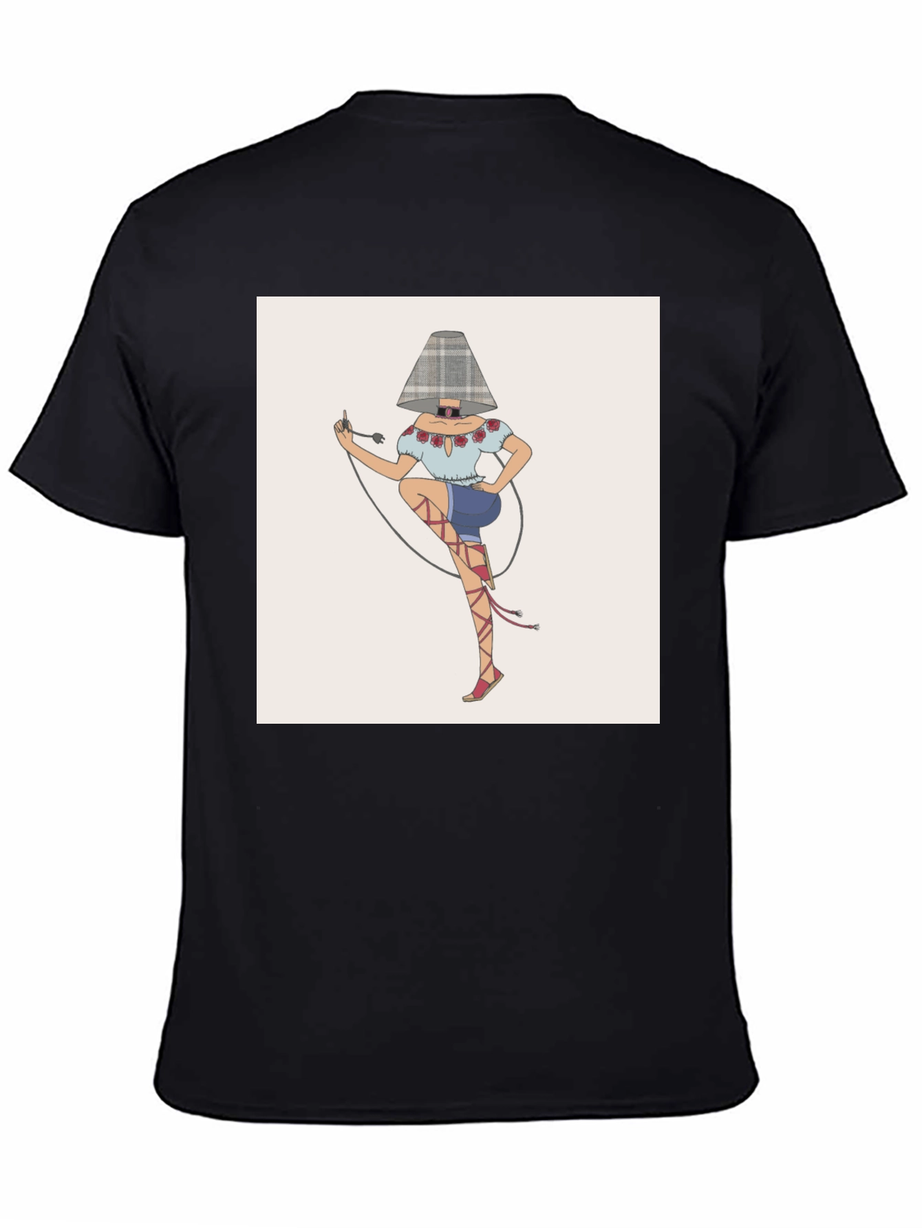 Novelty Lamp Woman Graphic Tee - Black