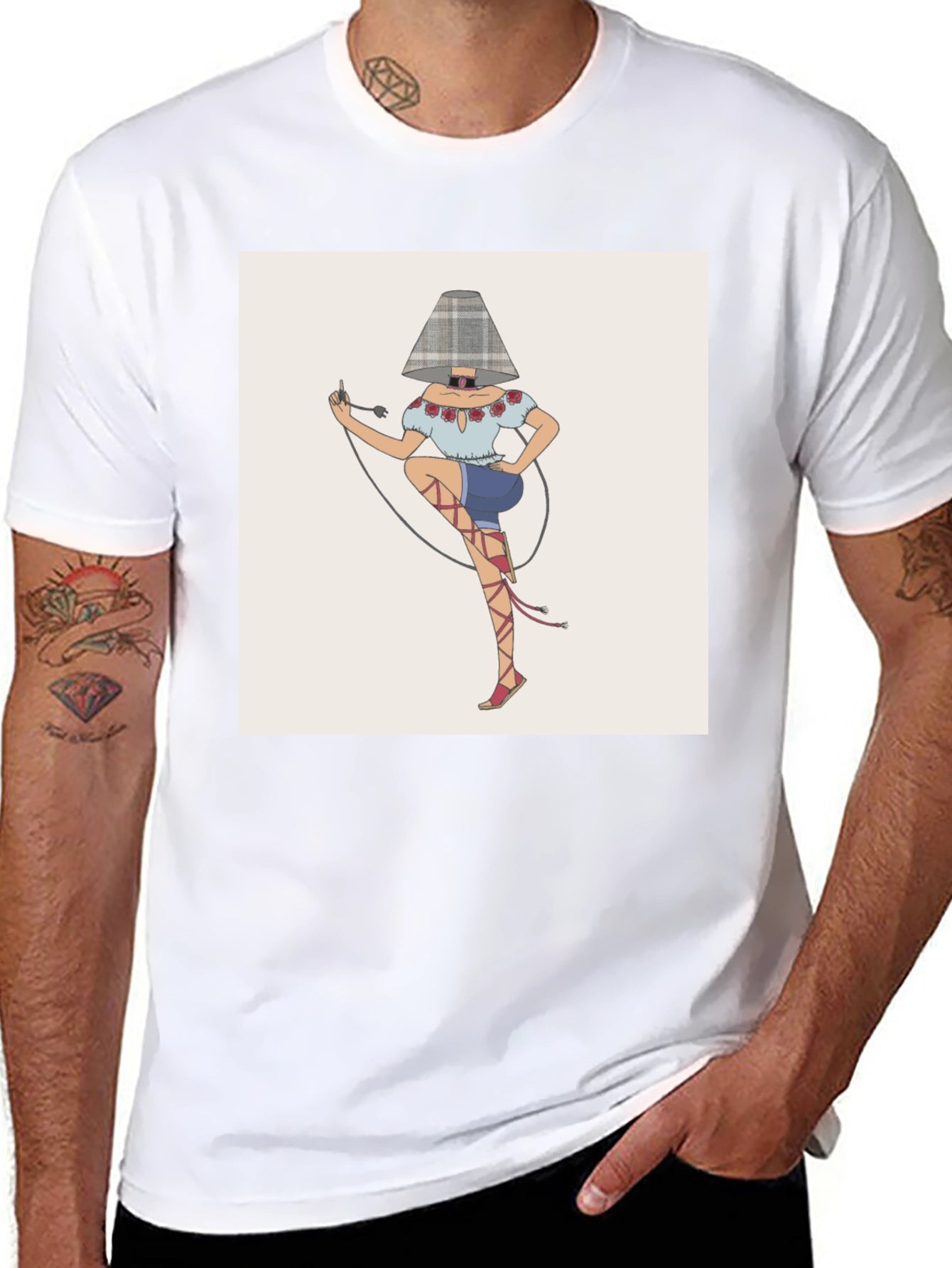 Novelty Lamp Woman Graphic Tee - Black