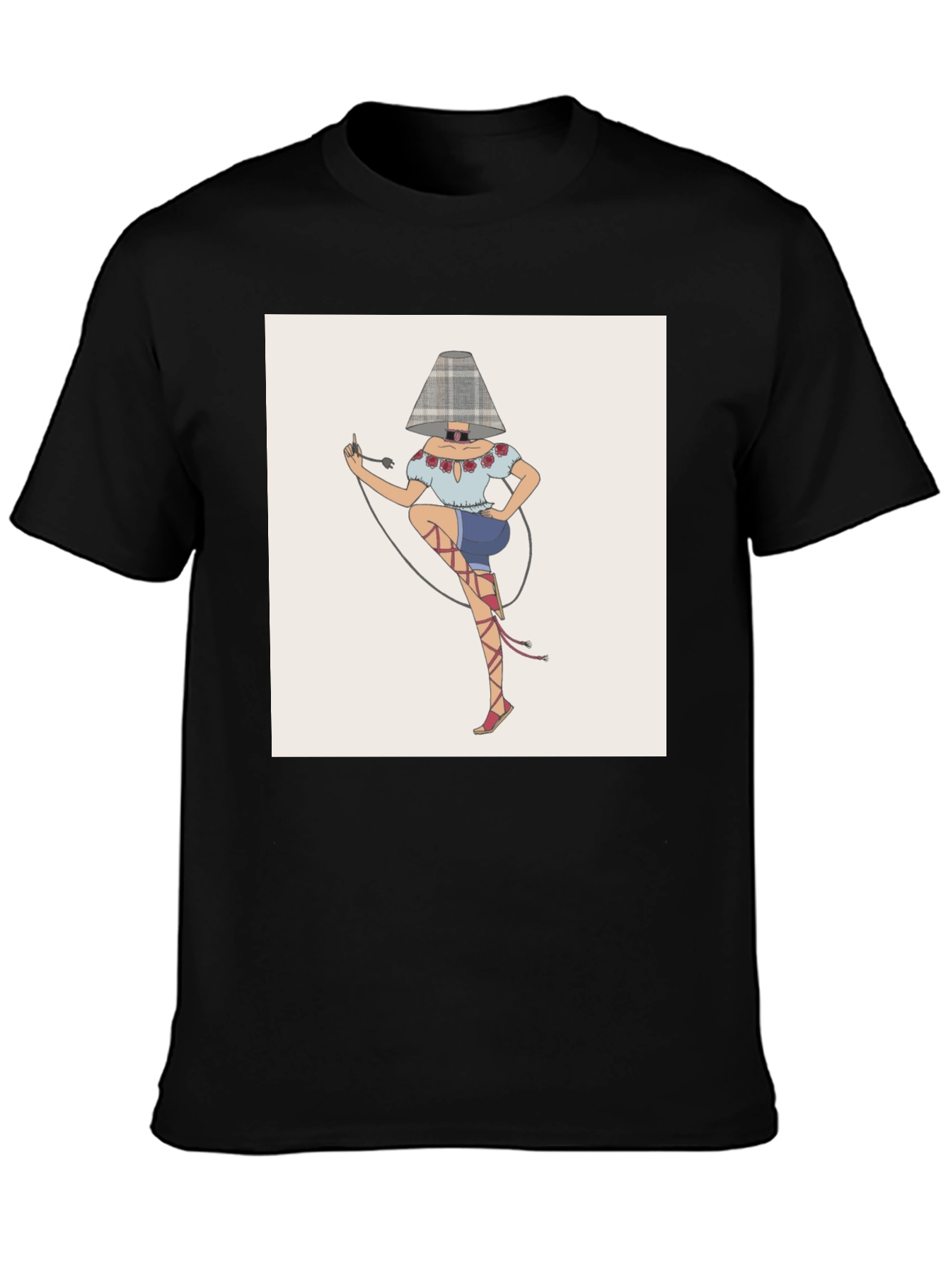 Novelty Lamp Woman Graphic Tee - Black