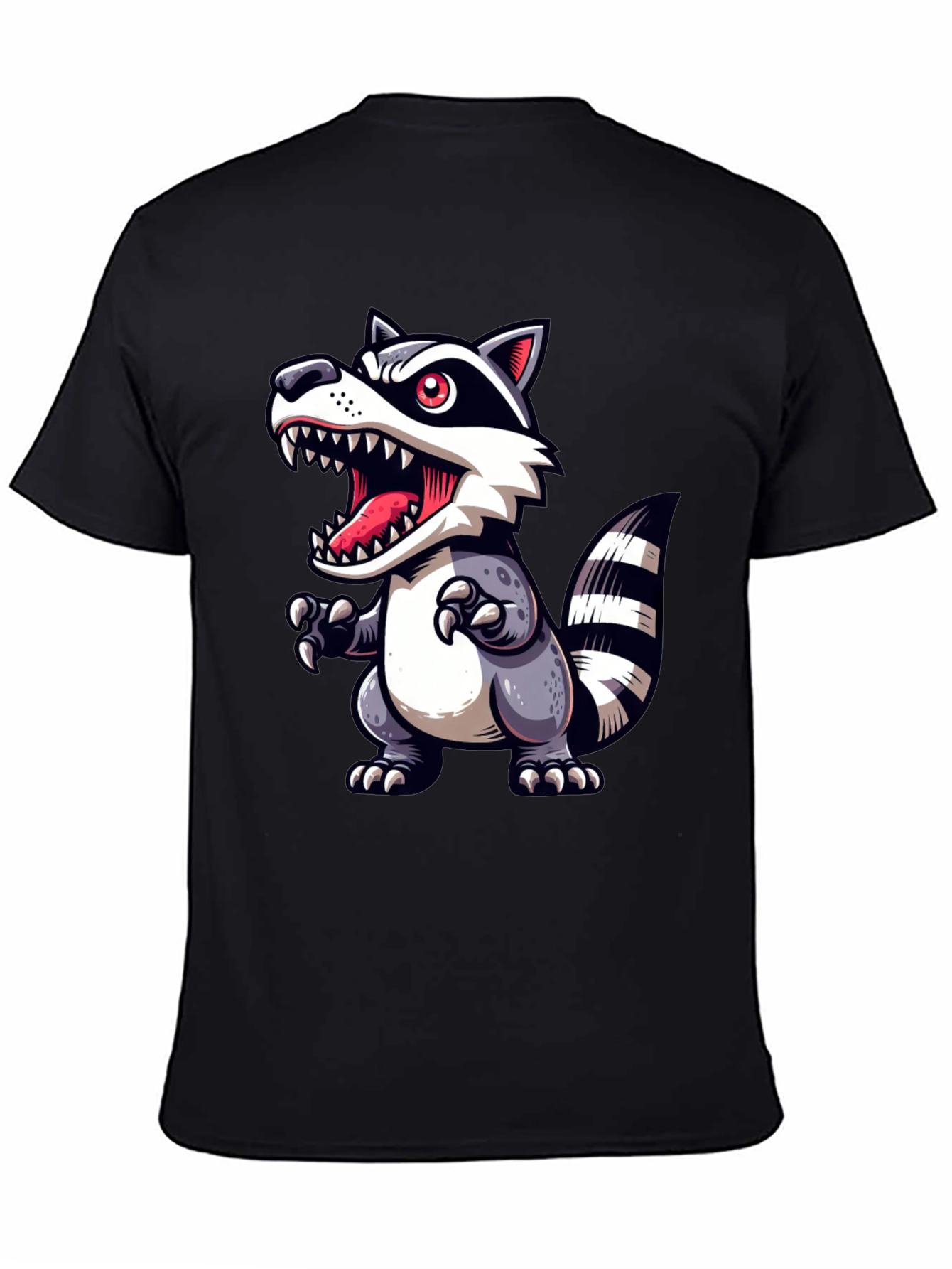 Cartoon Raccoon Graphic Tee - Black