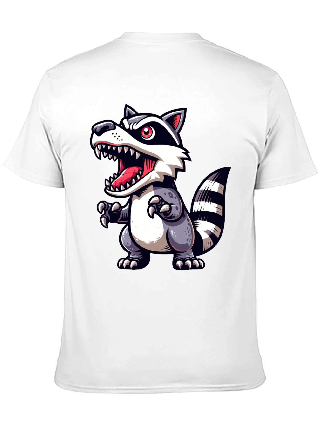 Cartoon Raccoon Graphic Tee - Black