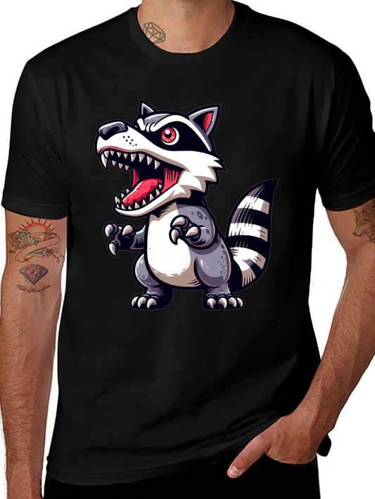 Cartoon Raccoon Graphic Tee - Black