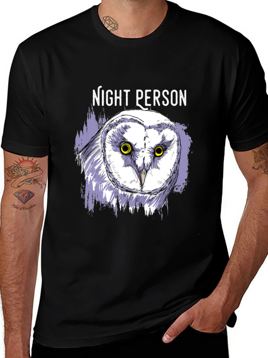Night Person Owl Graphic T-Shirt - Black