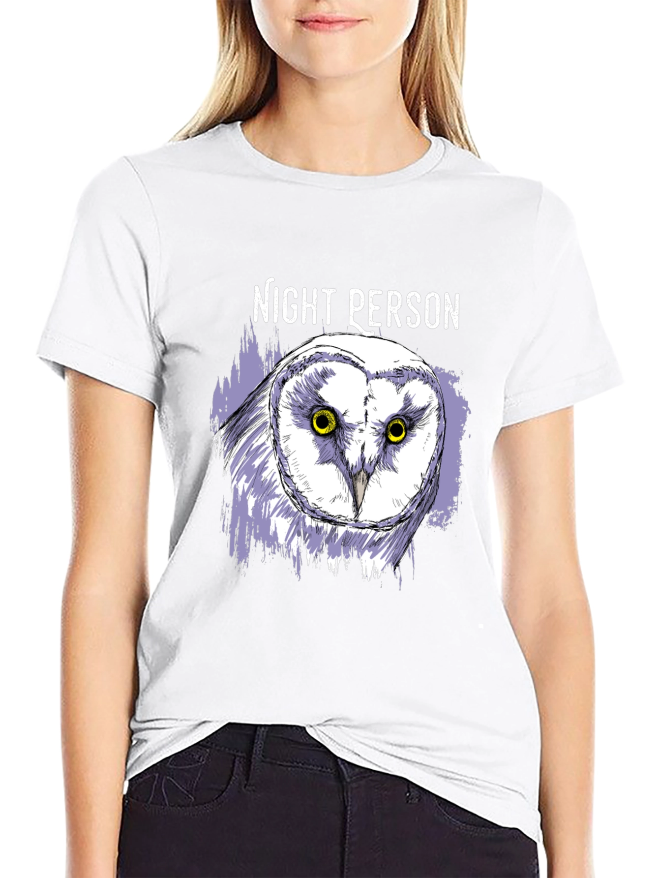 Night Person Owl Graphic T-Shirt - Black