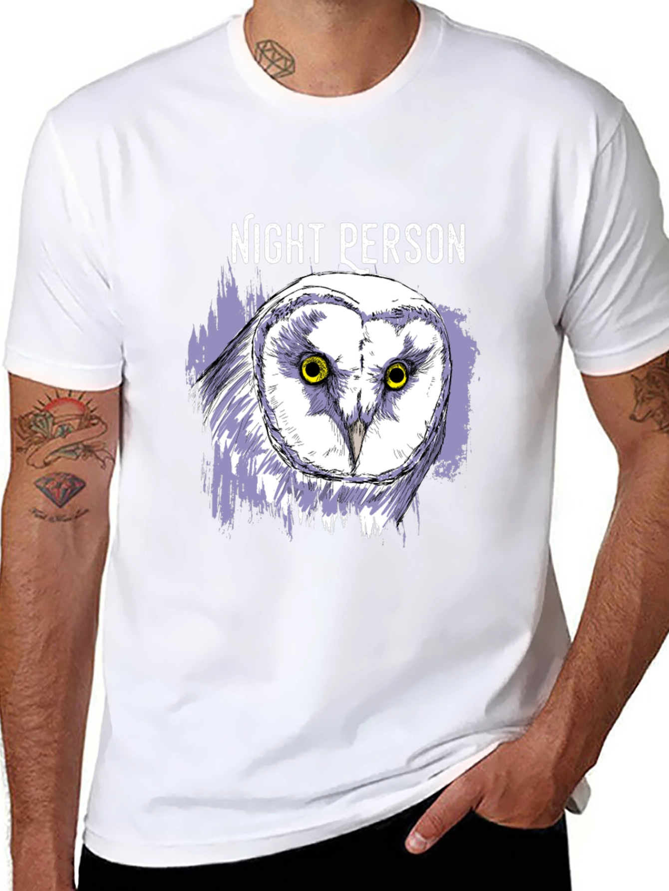 Night Person Owl Graphic T-Shirt - Black