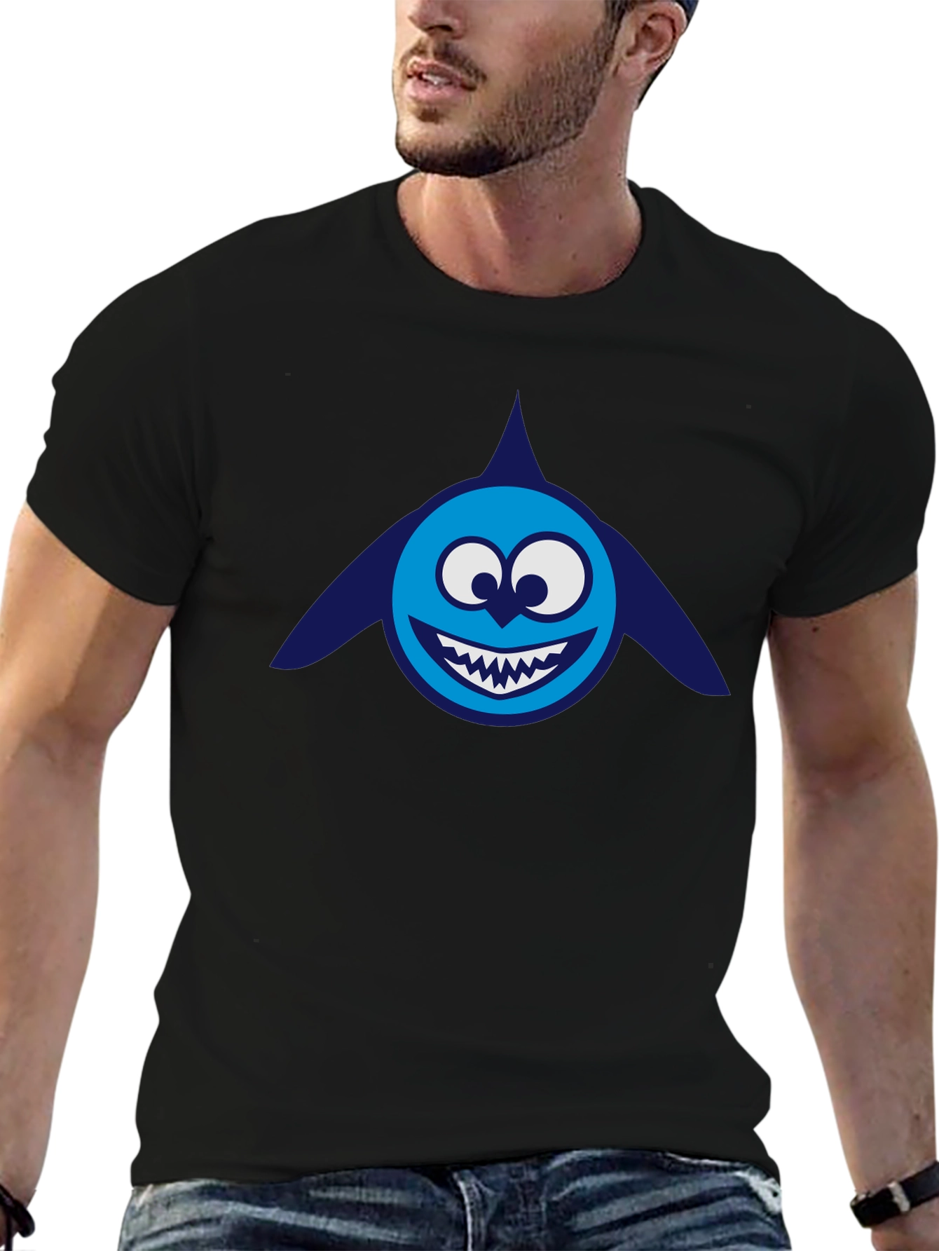 Cartoon Shark Graphic Tee - Mens Black T-Shirt