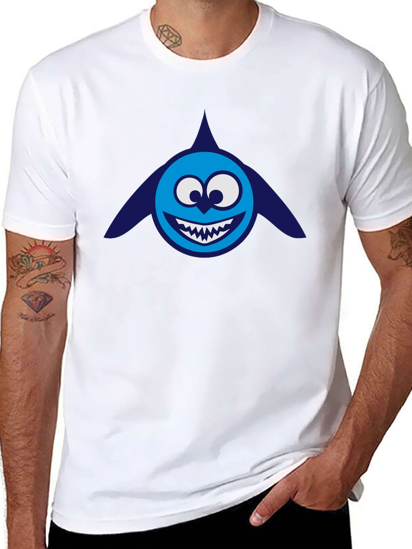 Cartoon Shark Graphic Tee - Mens Black T-Shirt