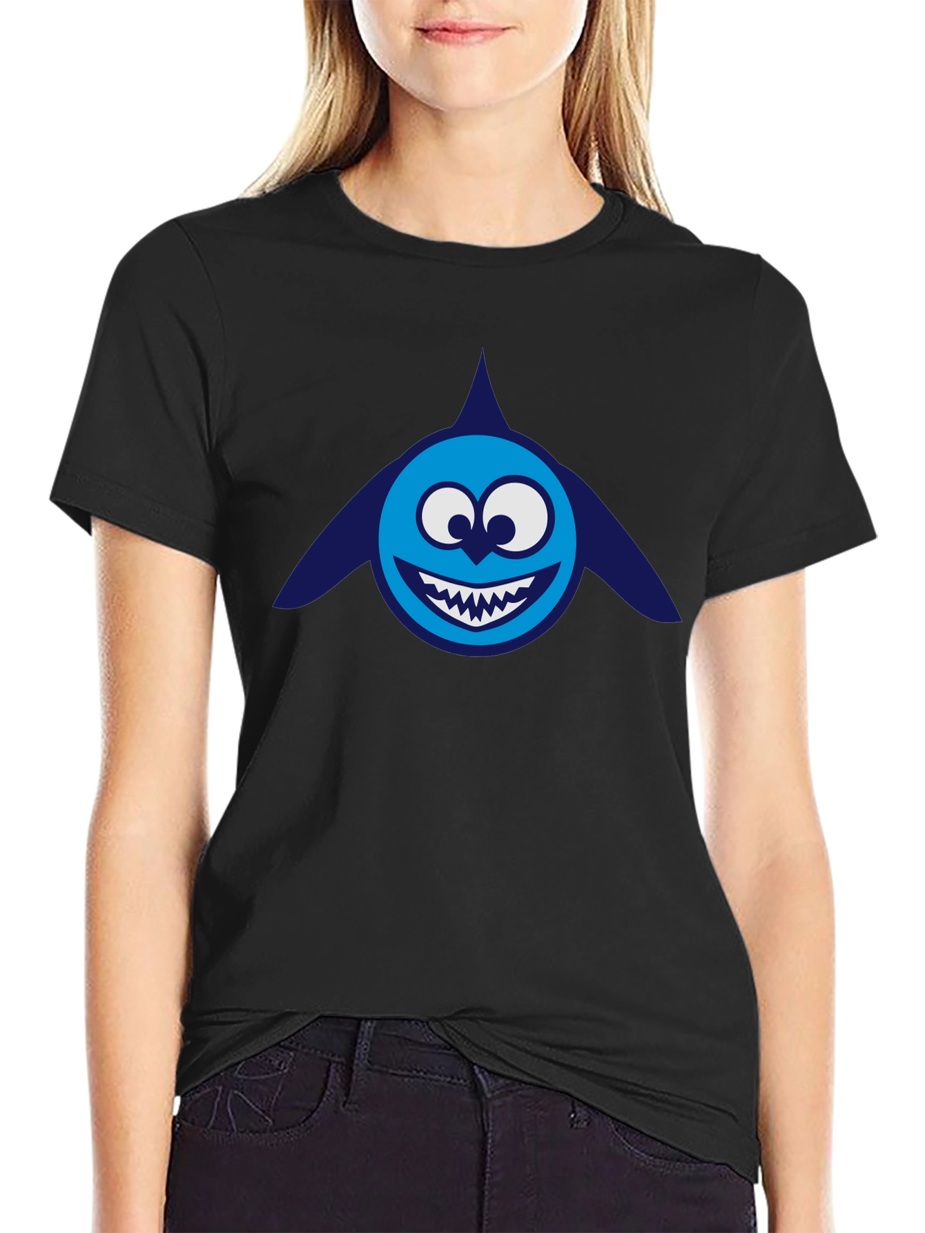 Cartoon Shark Graphic Tee - Mens Black T-Shirt