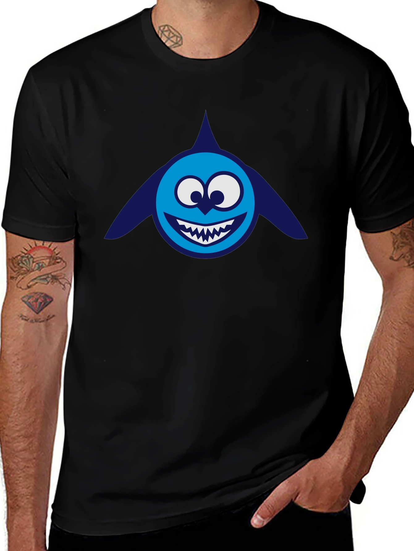 Cartoon Shark Graphic Tee - Mens Black T-Shirt