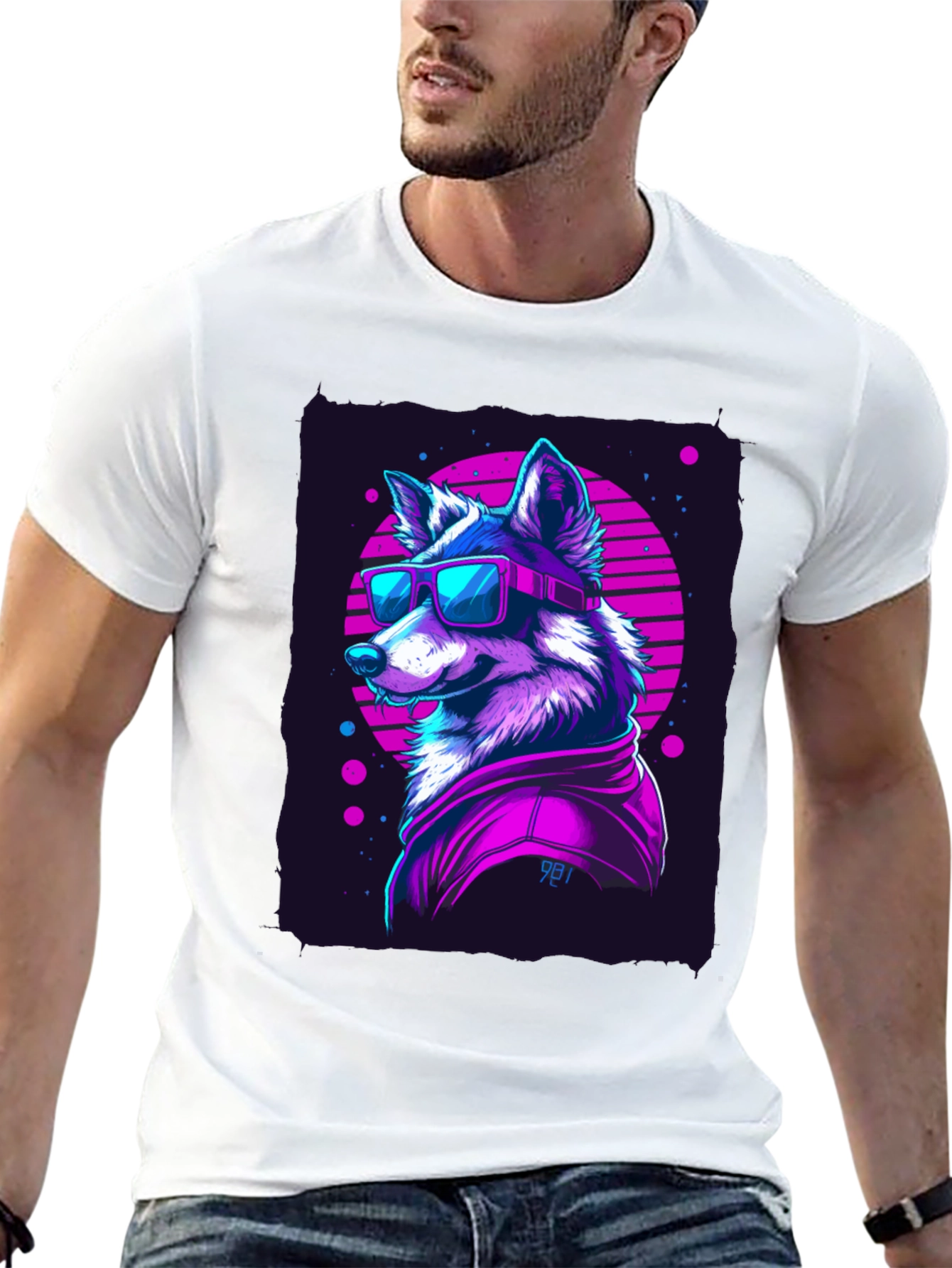 Retro Wolf Graphic Tee - 80s Style