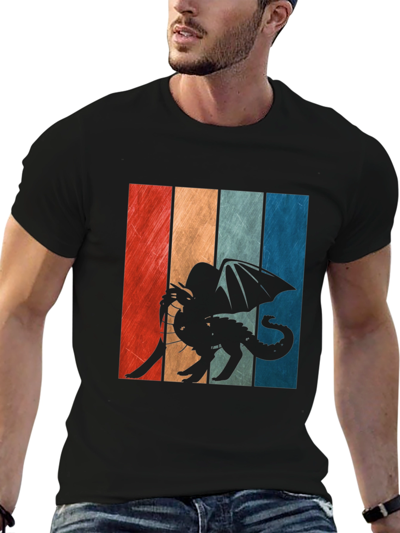 Retro Dragon Graphic Tee - Mens Black T-Shirt