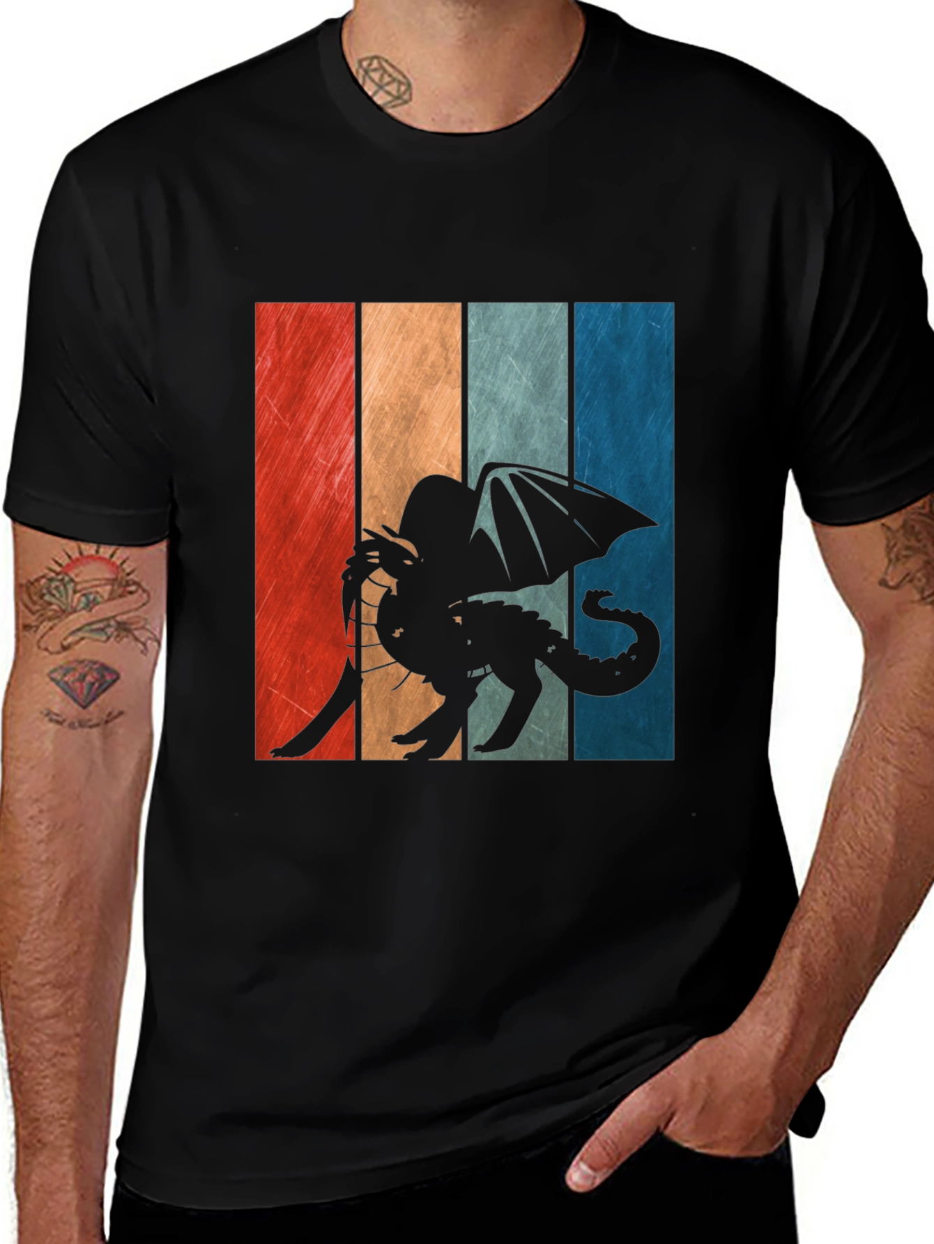 Retro Dragon Graphic Tee - Mens Black T-Shirt