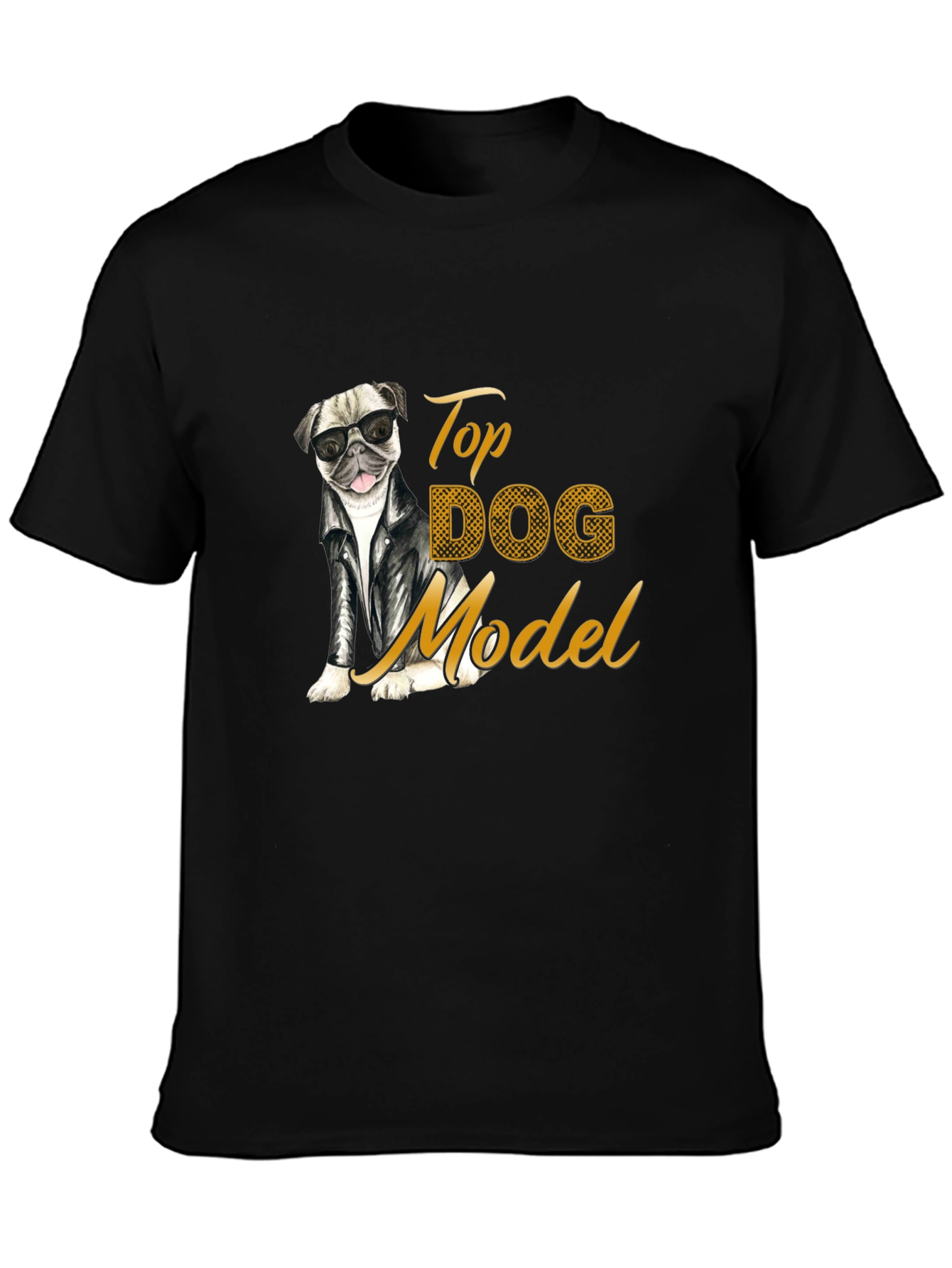 Top Dog Model T-Shirt - Stylish Pug in Leather