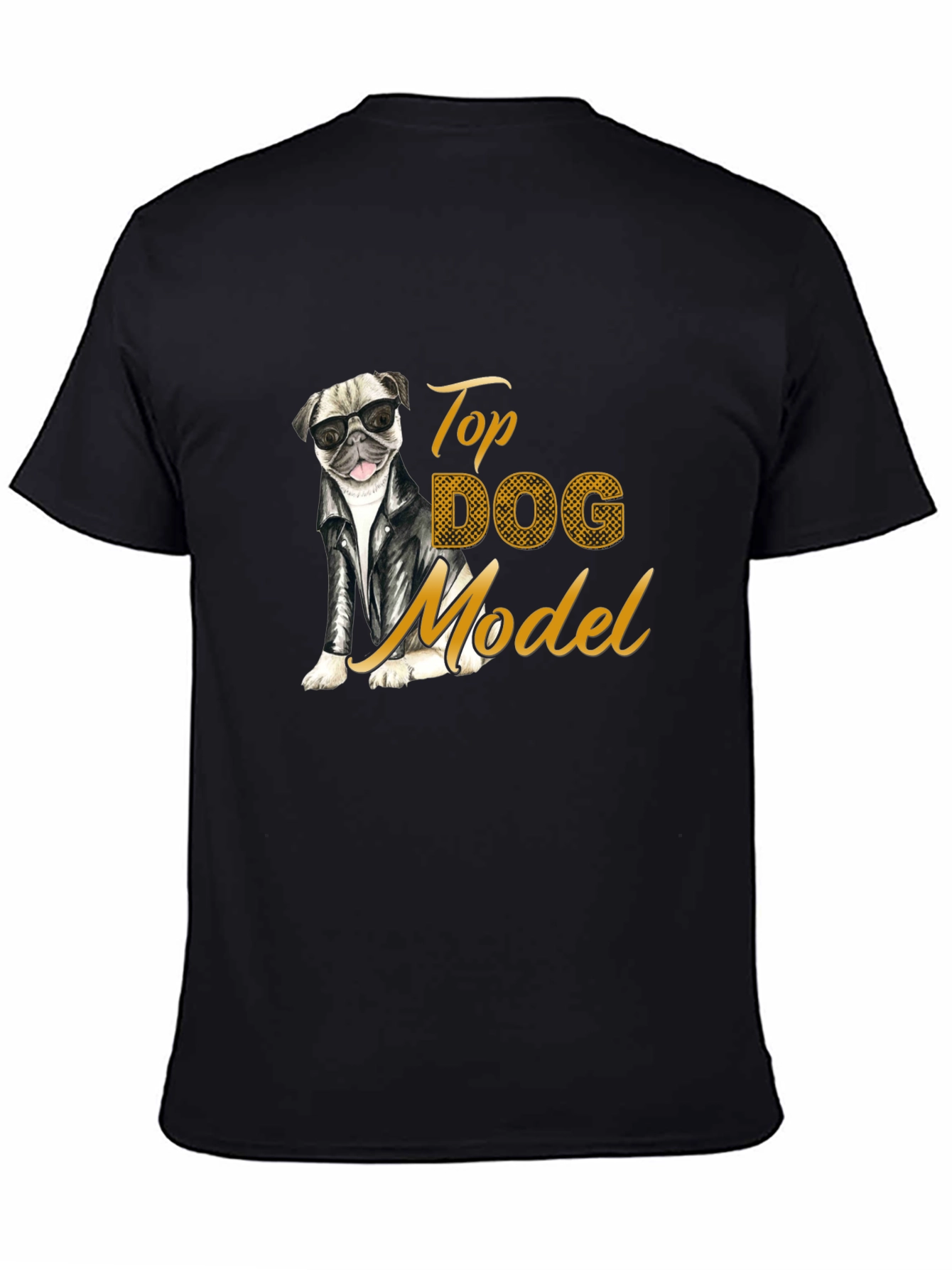 Top Dog Model T-Shirt - Stylish Pug in Leather