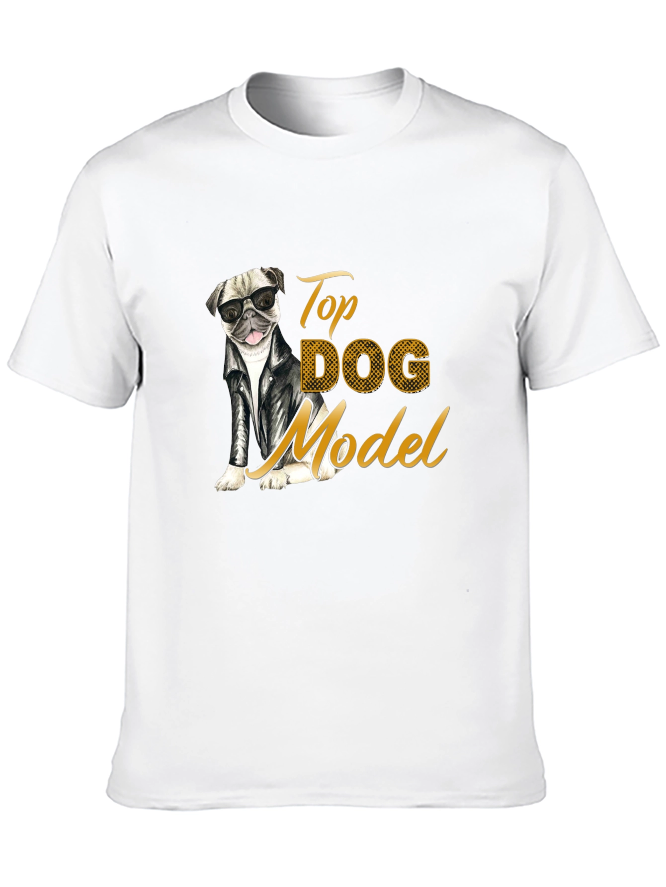 Top Dog Model T-Shirt - Stylish Pug in Leather