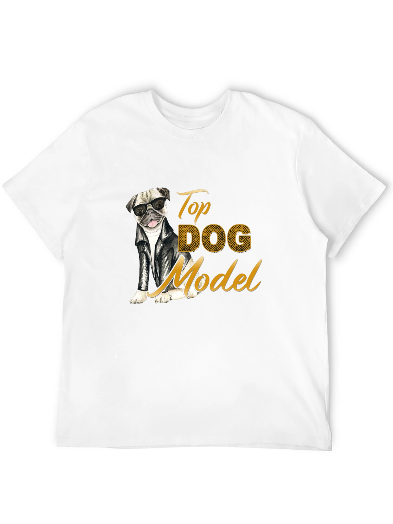 Top Dog Model T-Shirt - Stylish Pug in Leather