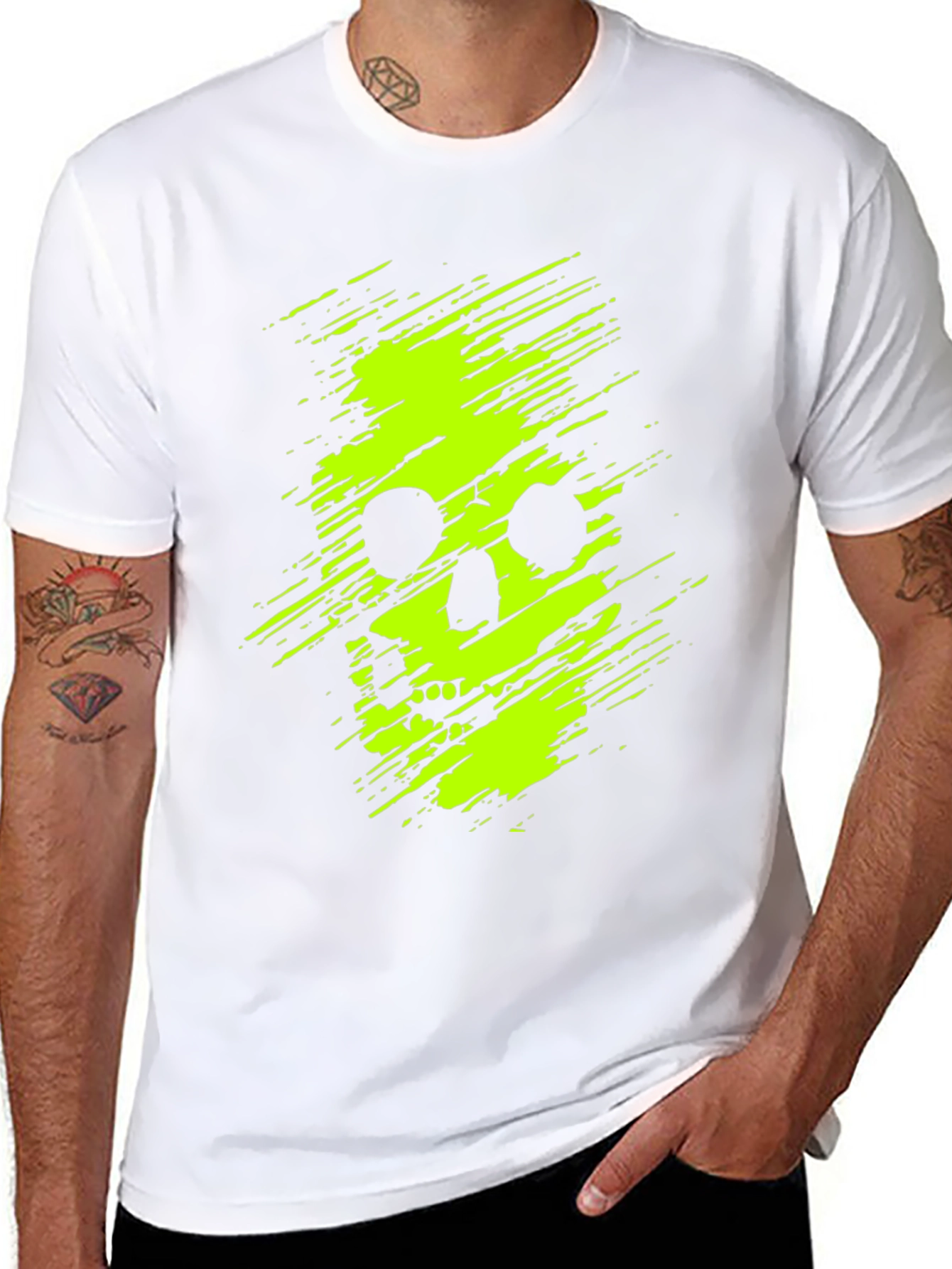 Neon Skull Graphic Print Black T-Shirt