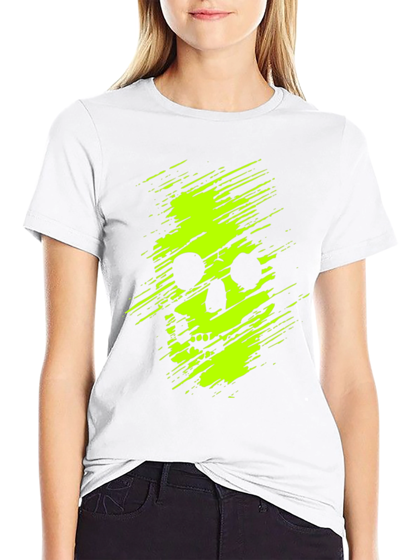 Neon Skull Graphic Print Black T-Shirt