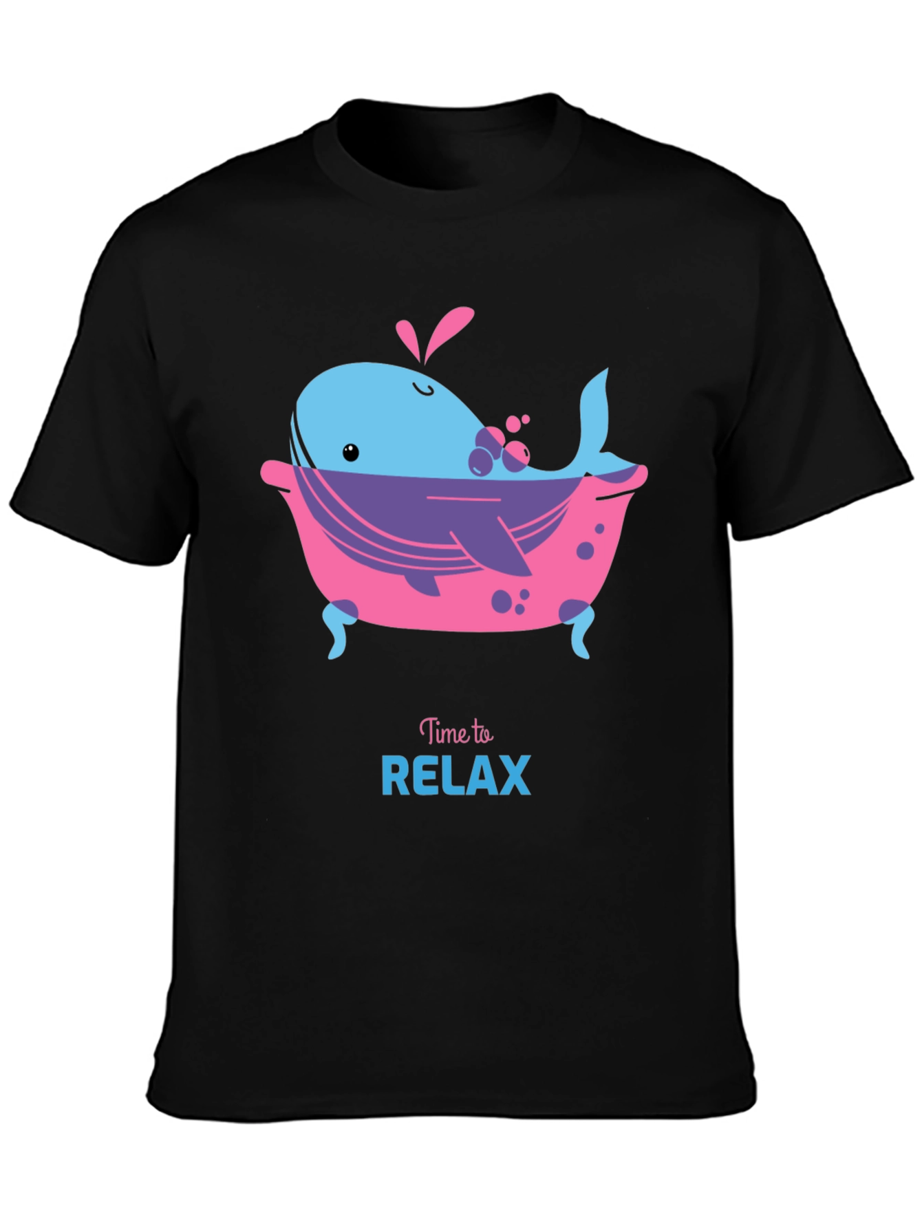 Time to Relax Whale in Tub Black T-Shirt