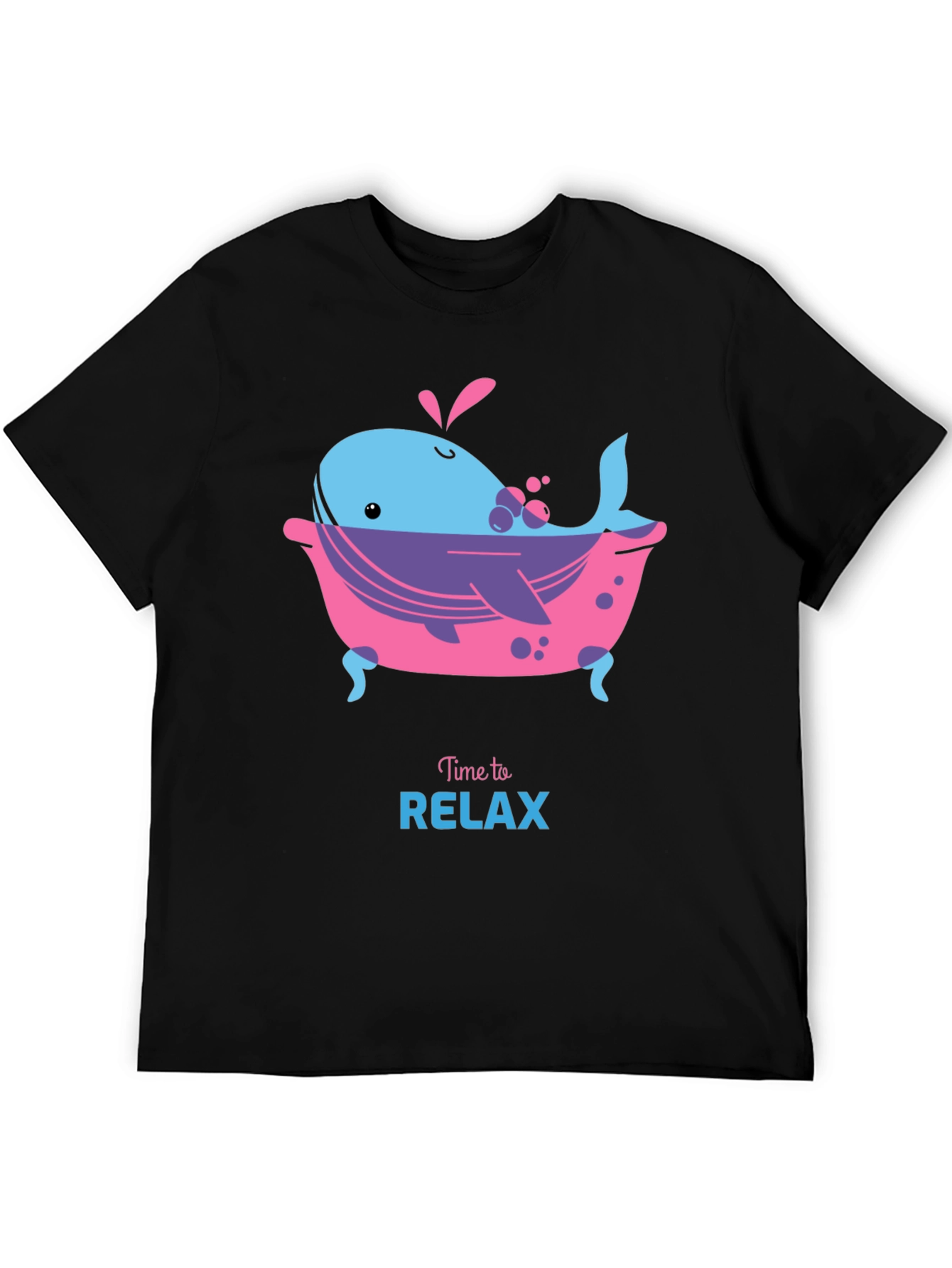 Time to Relax Whale in Tub Black T-Shirt