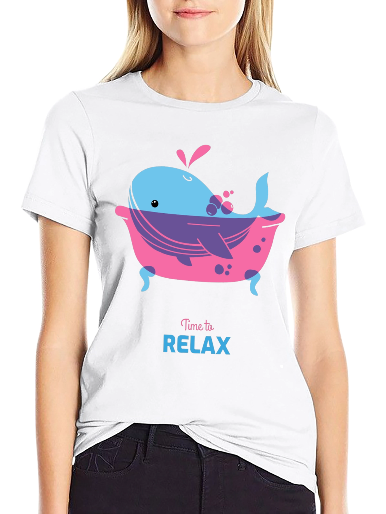 Time to Relax Whale in Tub Black T-Shirt