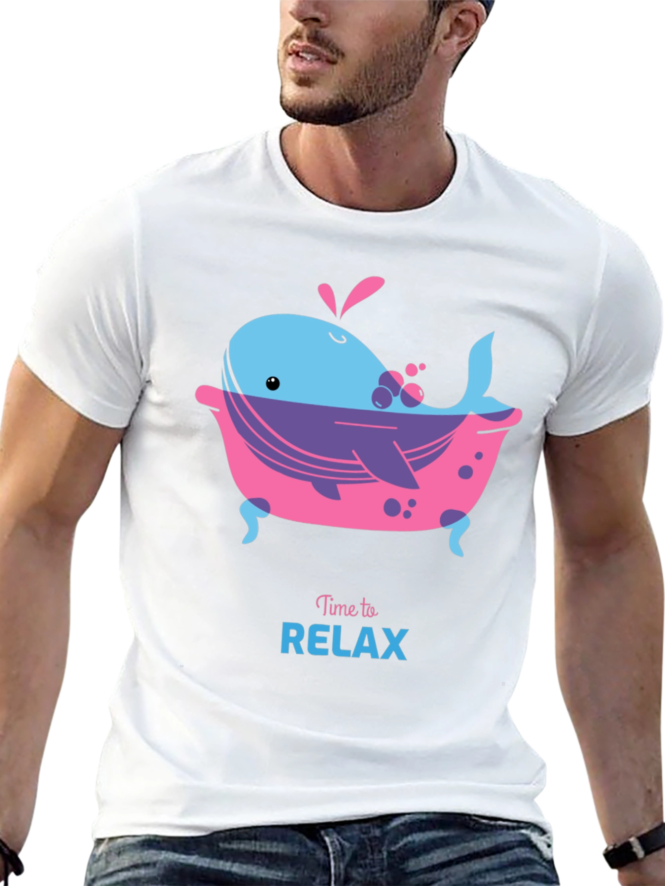 Time to Relax Whale in Tub Black T-Shirt