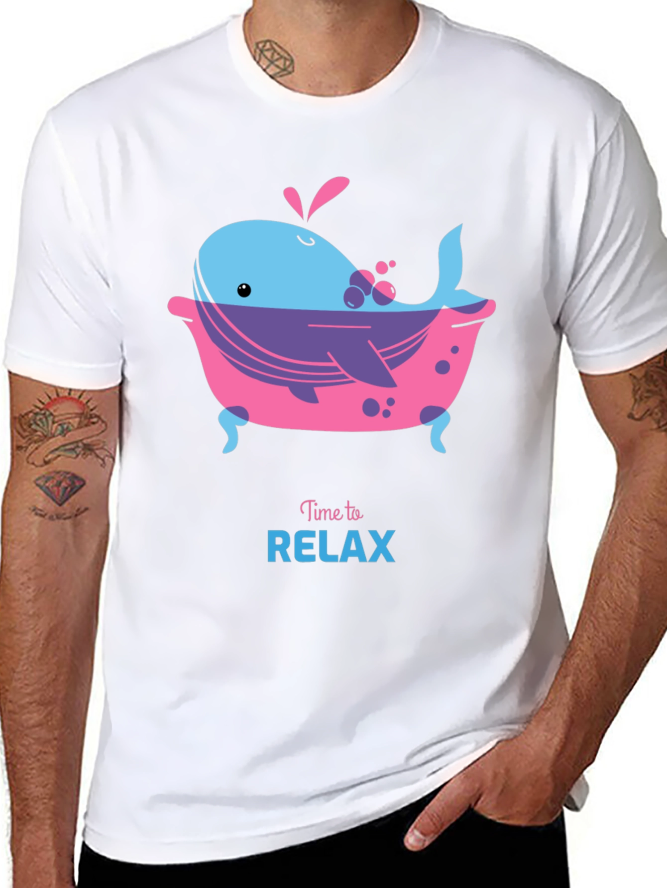 Time to Relax Whale in Tub Black T-Shirt