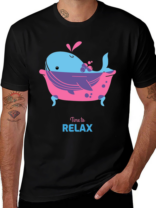 Time to Relax Whale in Tub Black T-Shirt