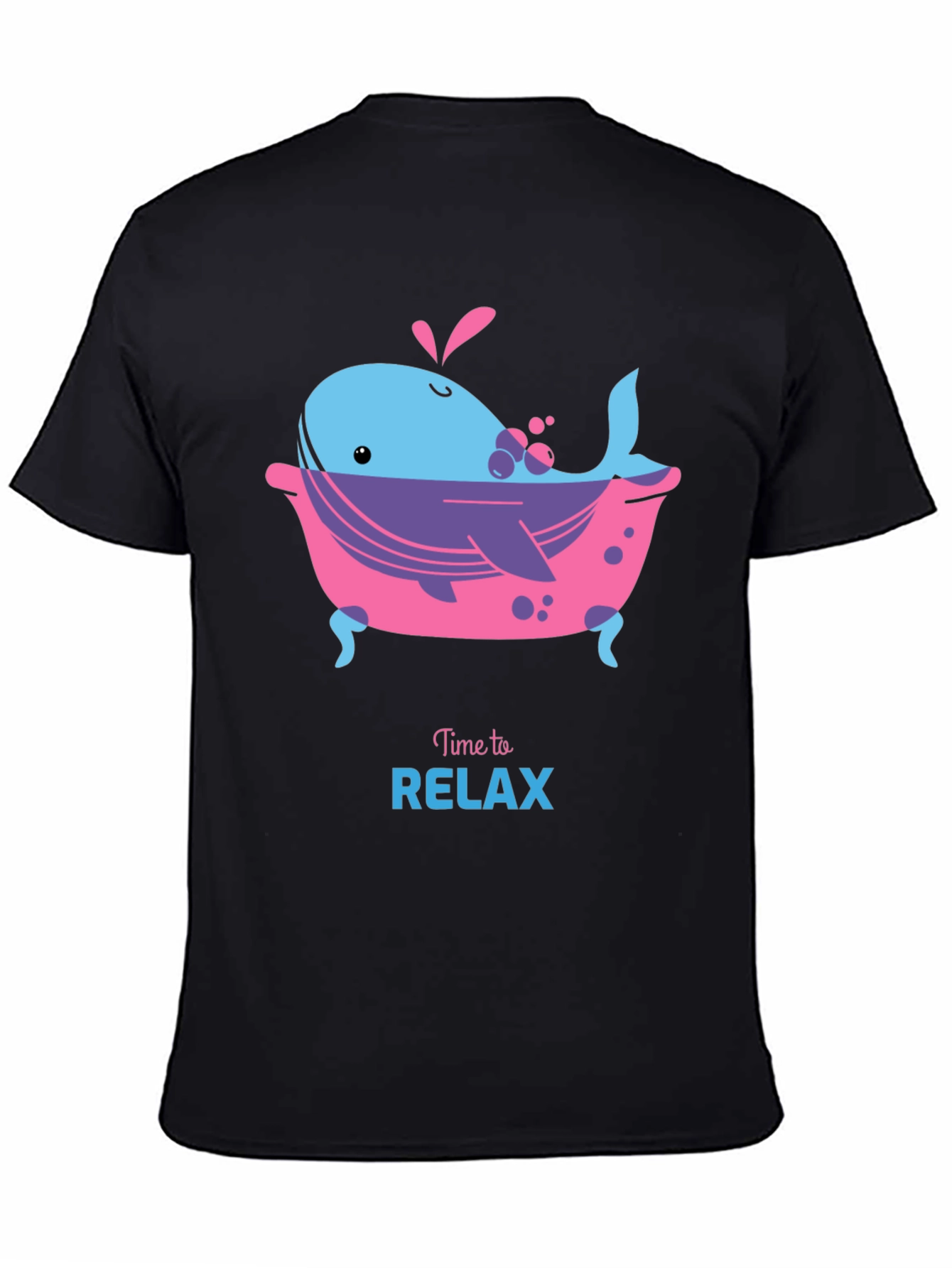 Time to Relax Whale in Tub Black T-Shirt