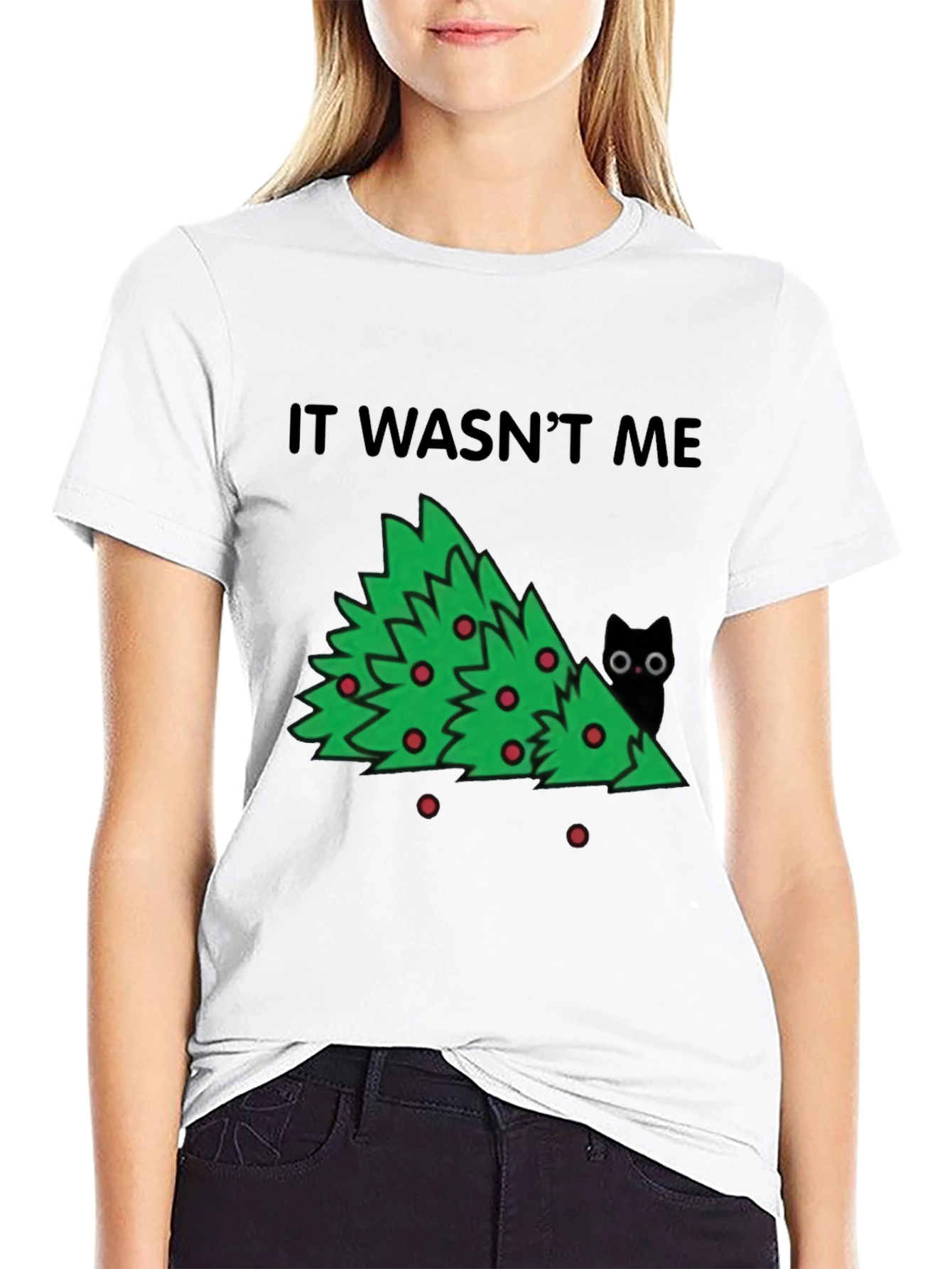 It Wasnt Me Christmas Tree Cat T-Shirt