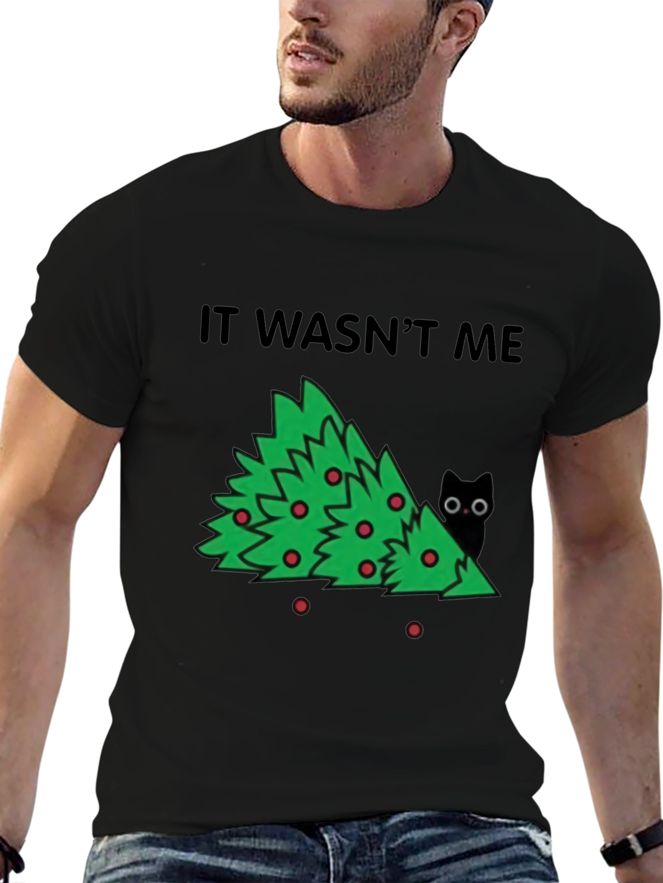 It Wasnt Me Christmas Tree Cat T-Shirt