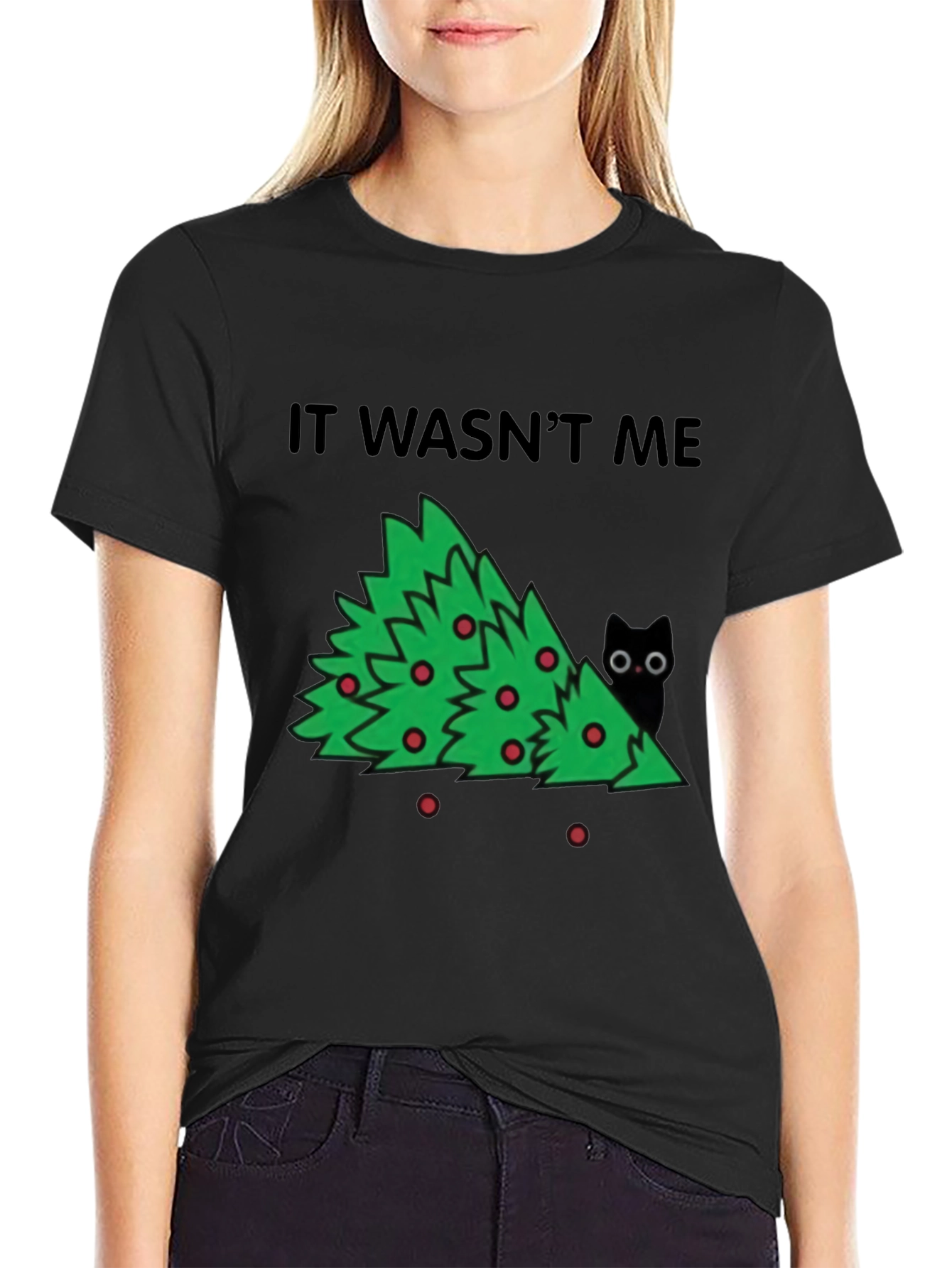 It Wasnt Me Christmas Tree Cat T-Shirt