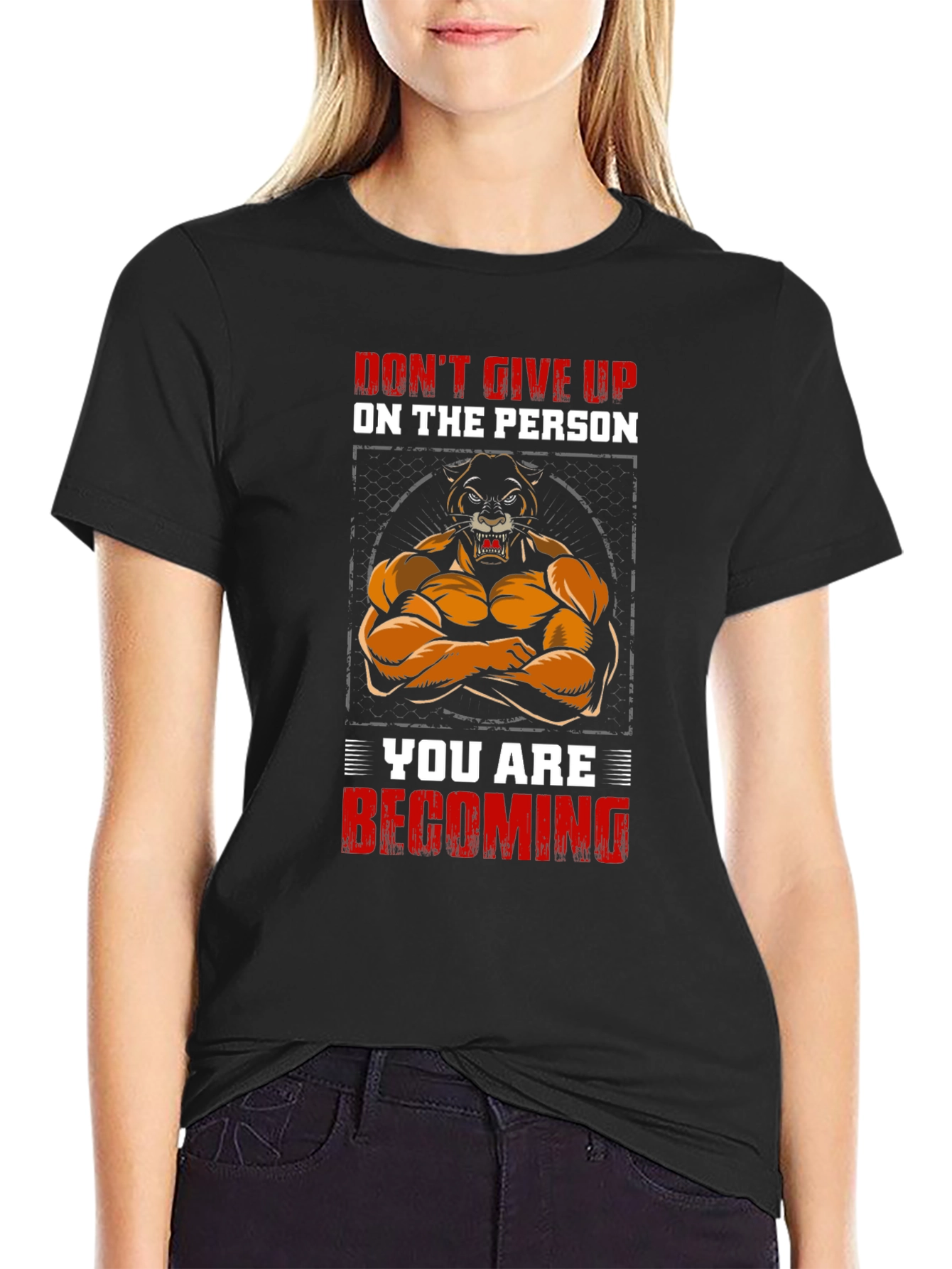 Motivational Lion Graphic Print Black T-Shirt
