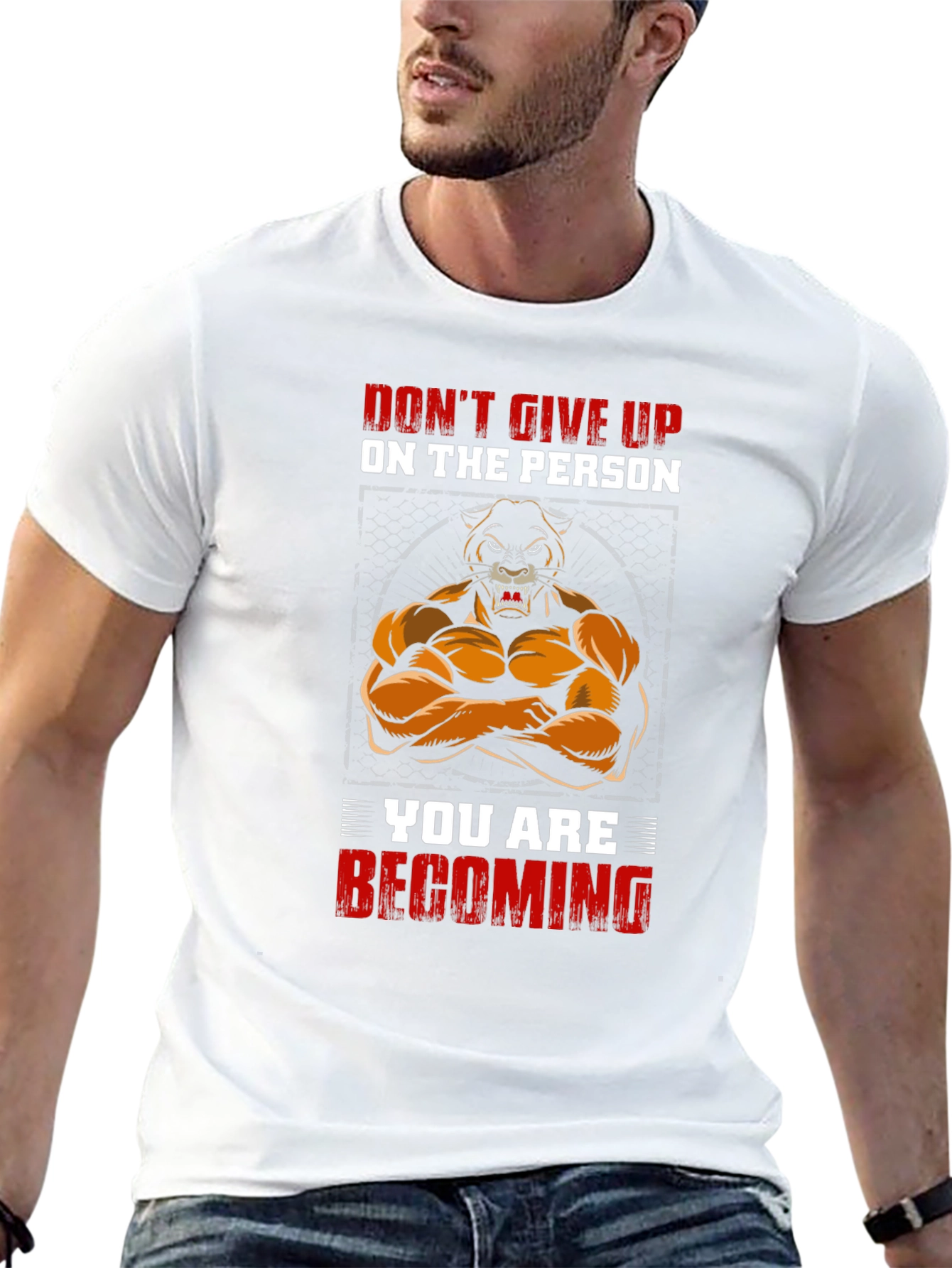 Motivational Lion Graphic Print Black T-Shirt