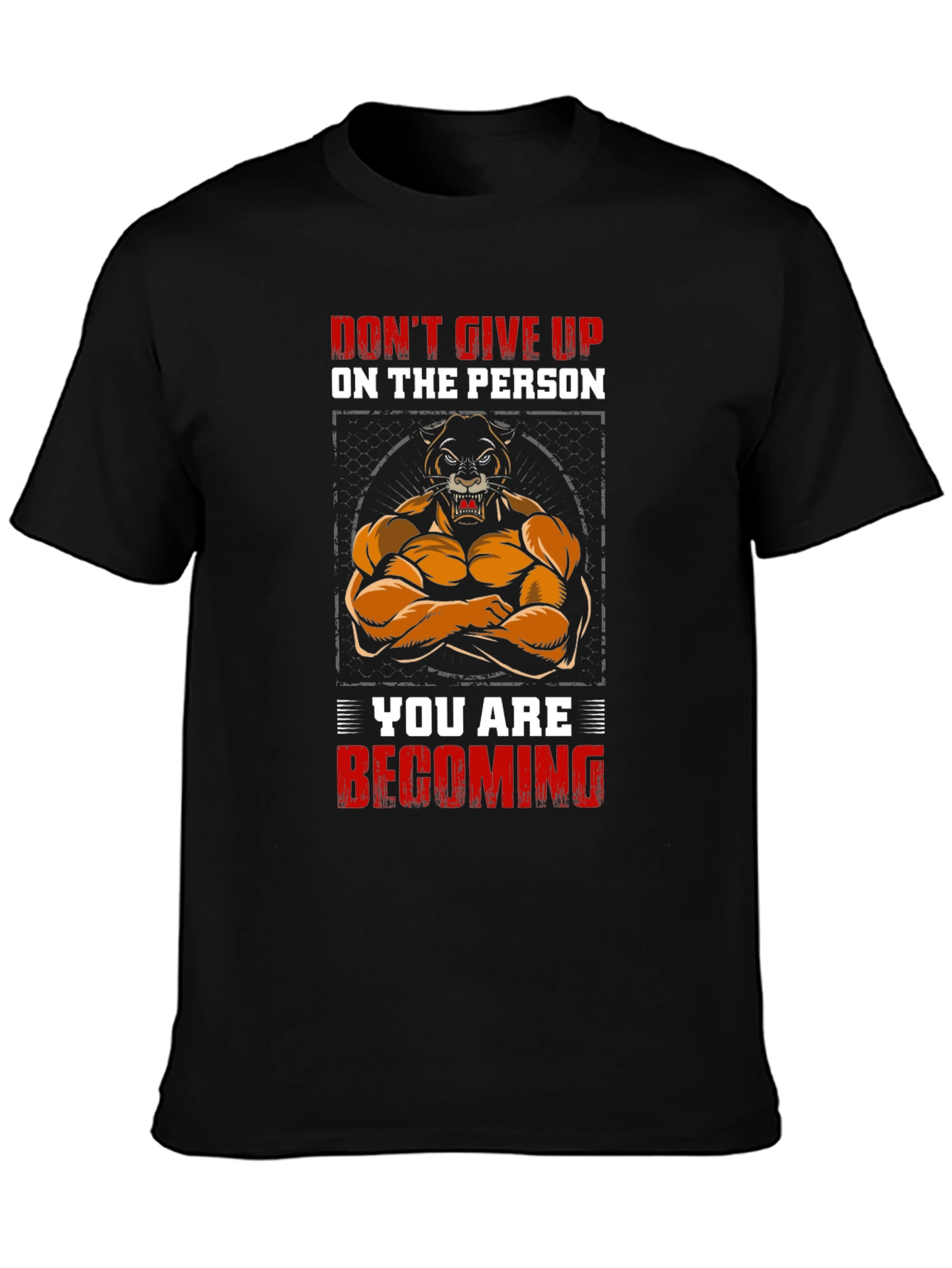 Motivational Lion Graphic Print Black T-Shirt