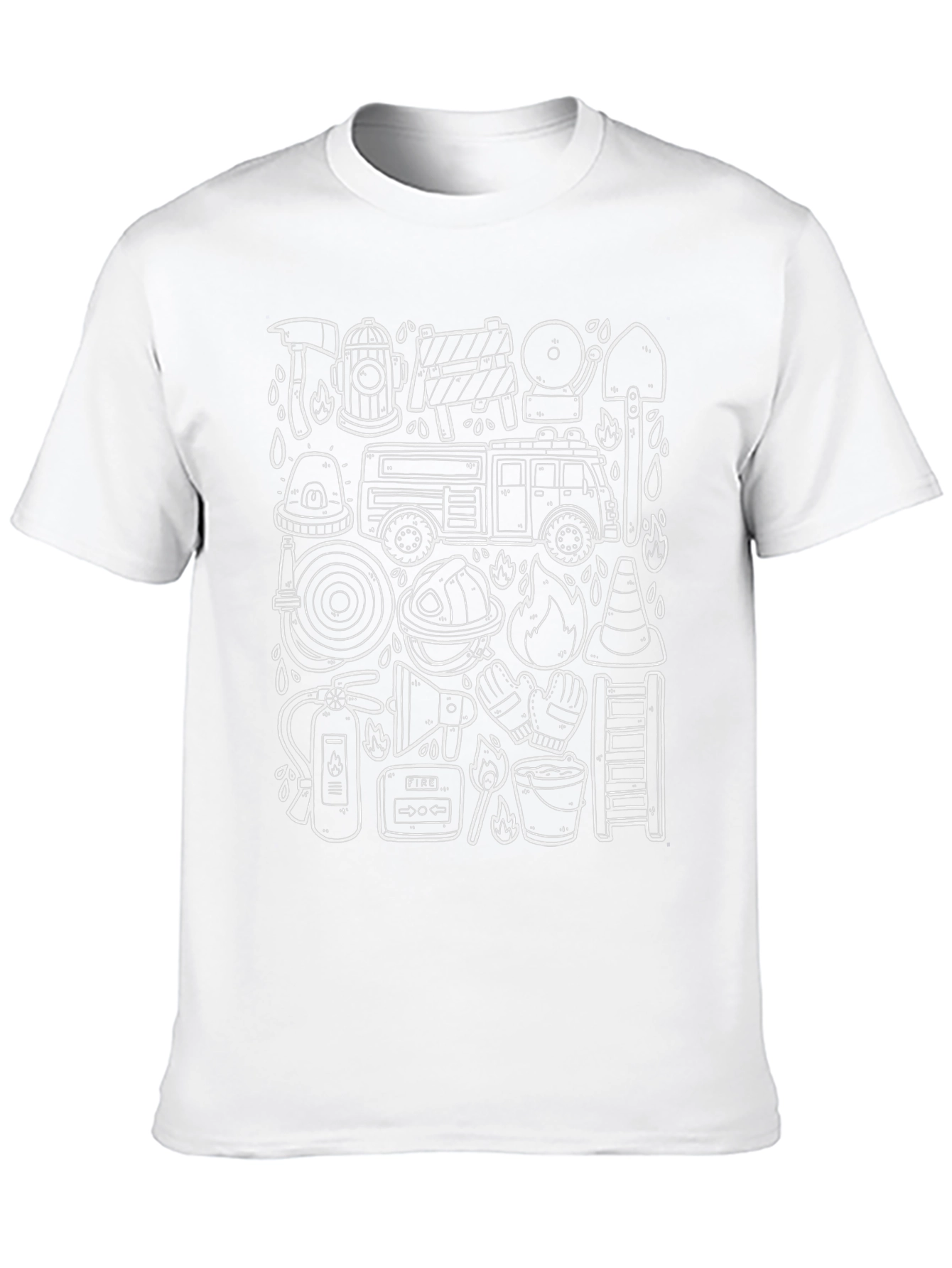 Firefighter Doodle Graphic Black T-Shirt