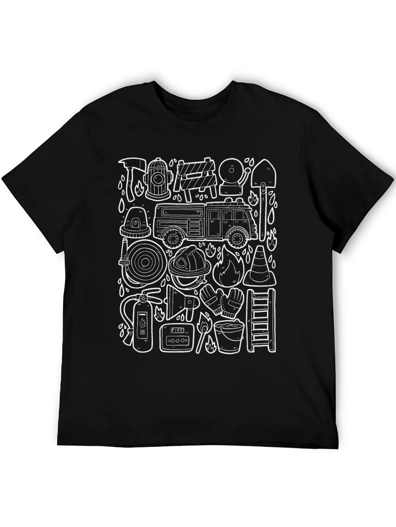 Firefighter Doodle Graphic Black T-Shirt