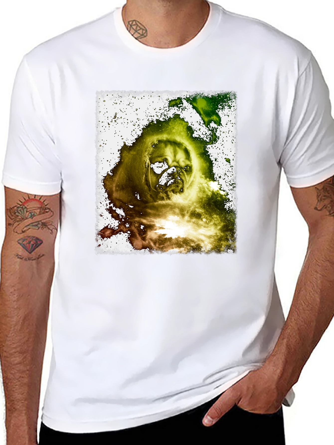 Distressed Pug Graphic Black T-Shirt