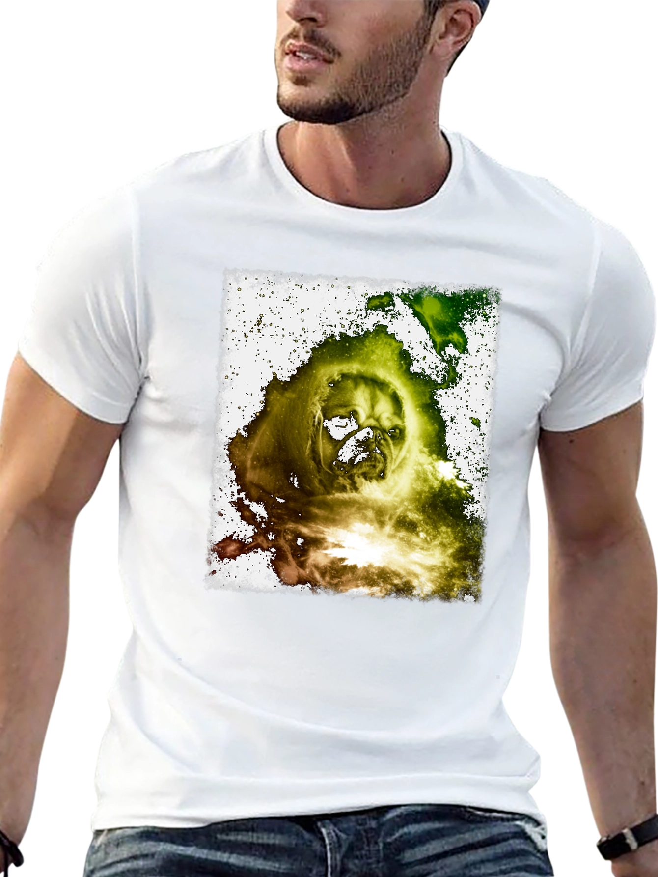Distressed Pug Graphic Black T-Shirt