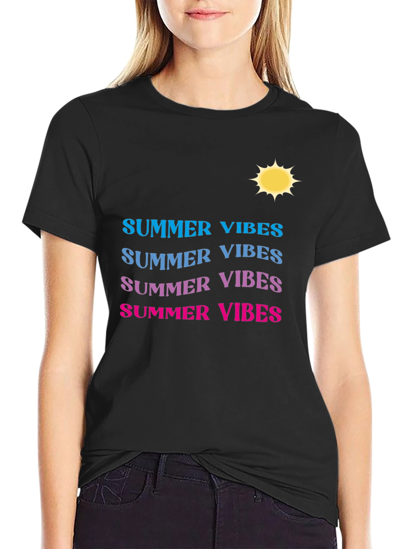 Summer Vibes T-Shirt - Gradient Text Casual Wear