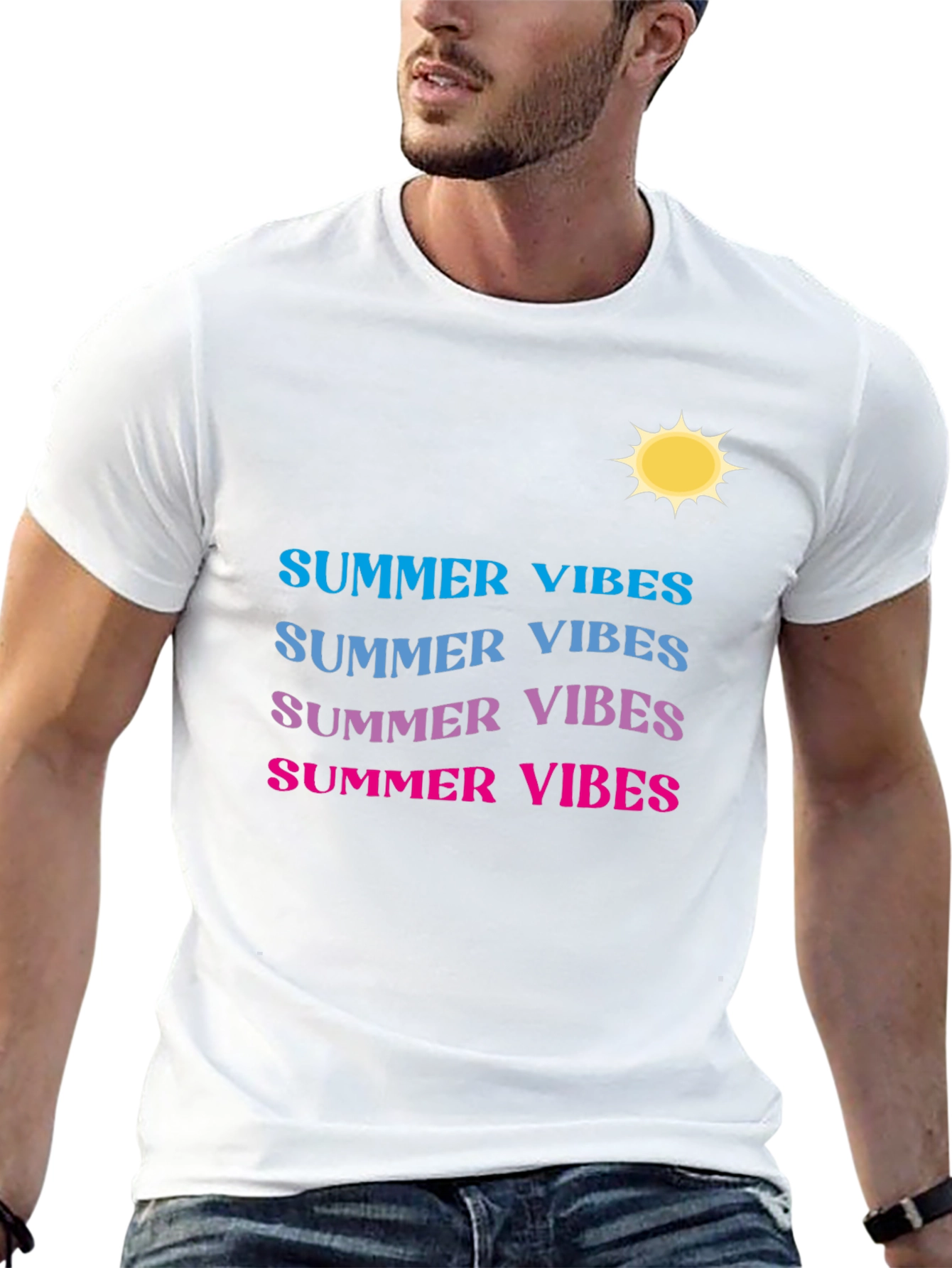 Summer Vibes T-Shirt - Gradient Text Casual Wear