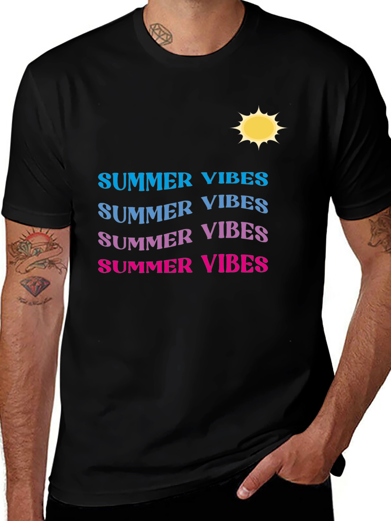 Summer Vibes T-Shirt - Gradient Text Casual Wear