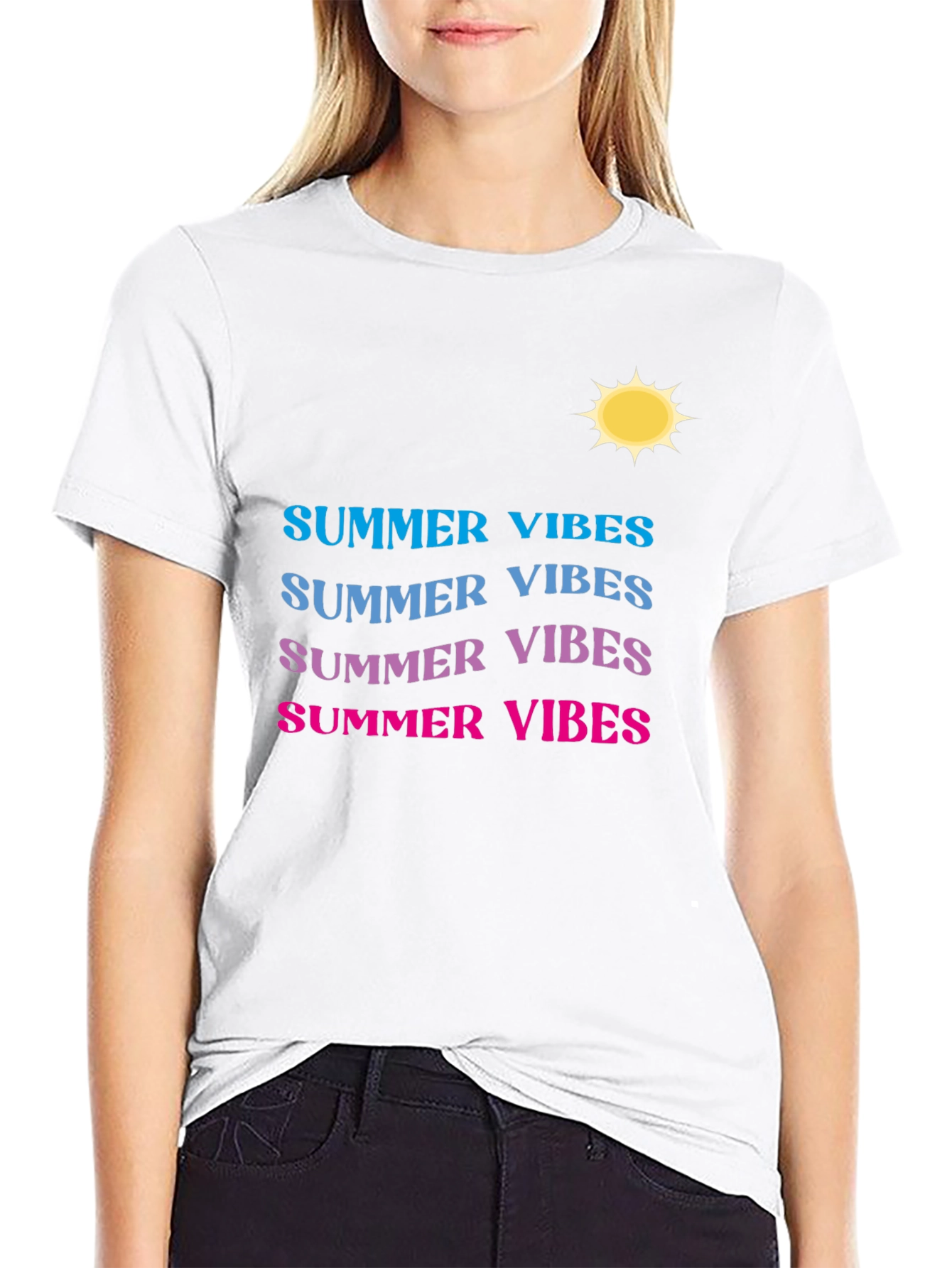 Summer Vibes T-Shirt - Gradient Text Casual Wear