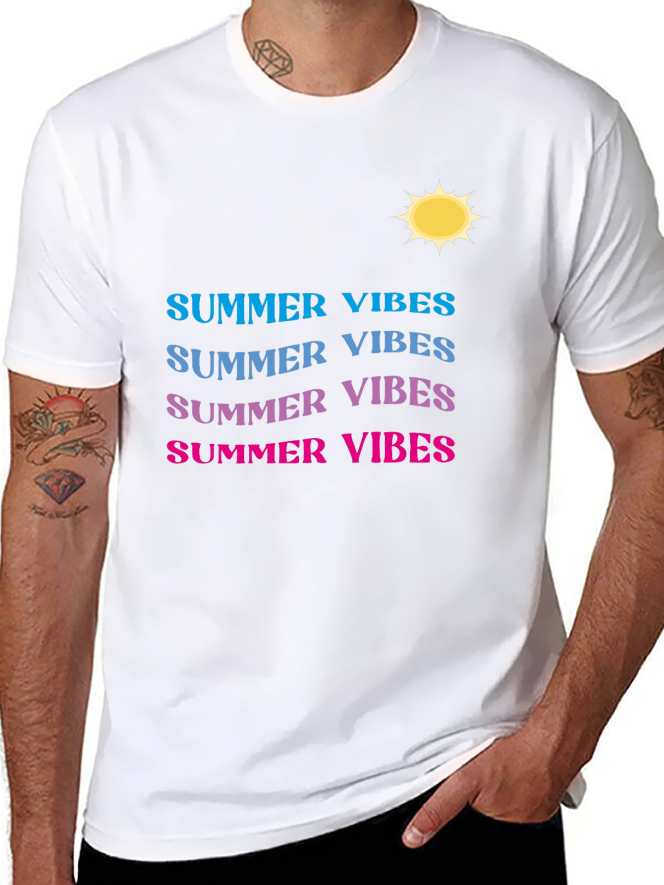 Summer Vibes T-Shirt - Gradient Text Casual Wear