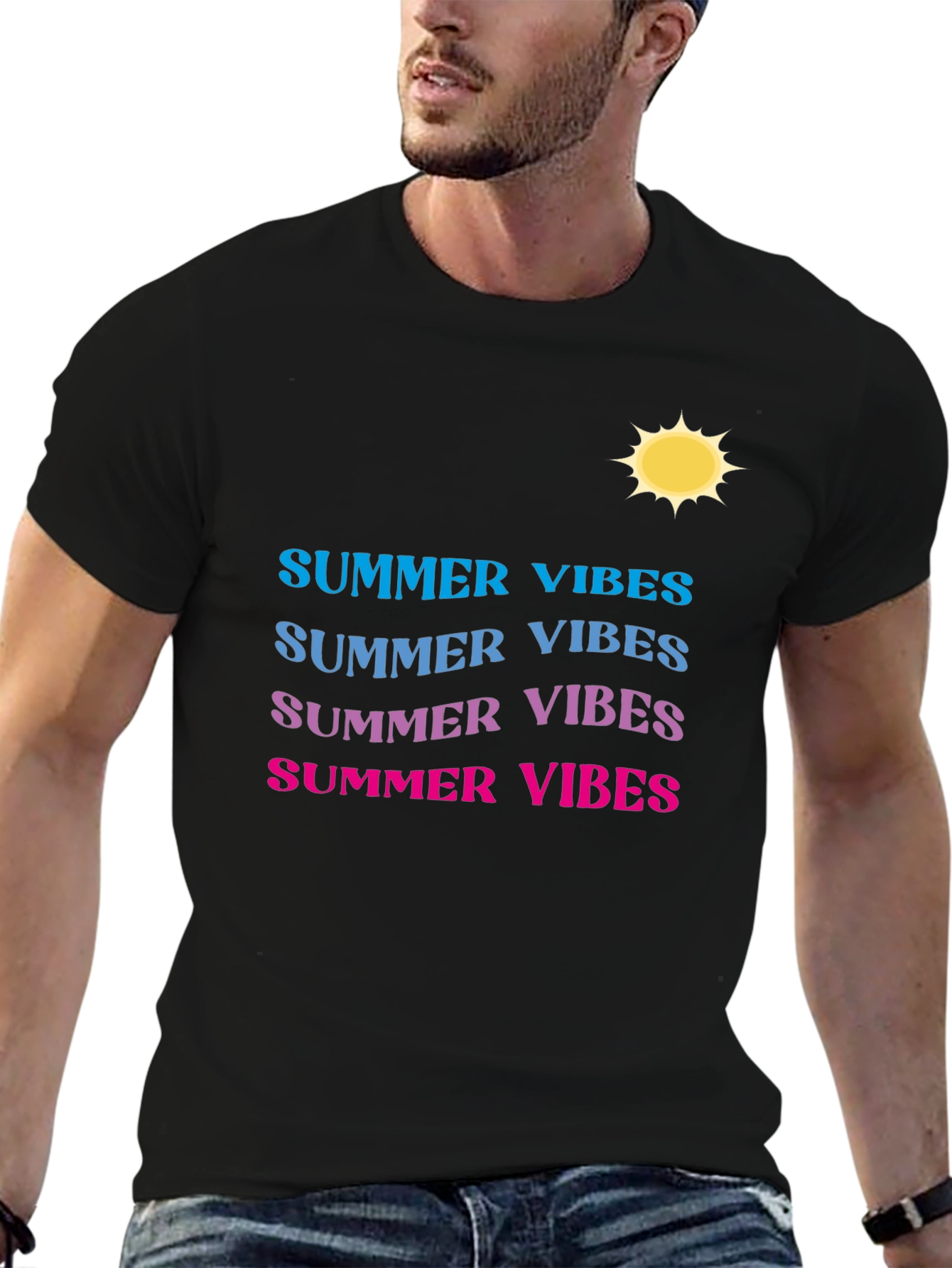 Summer Vibes T-Shirt - Gradient Text Casual Wear