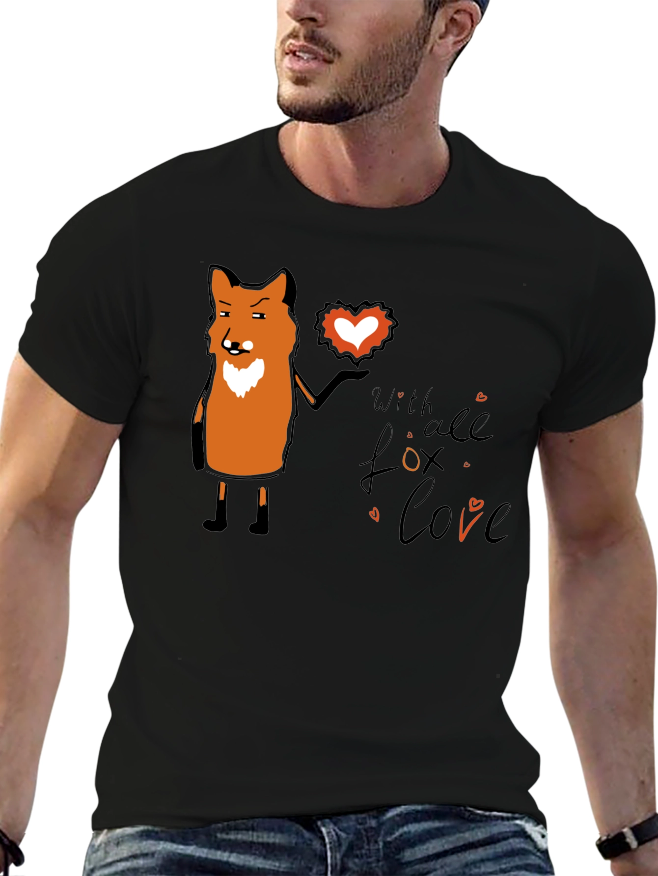 Fox With All My Love Black T-Shirt