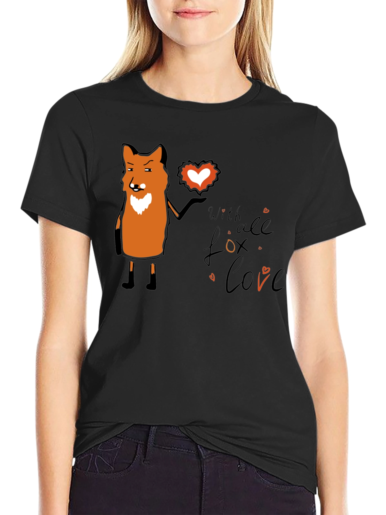 Fox With All My Love Black T-Shirt
